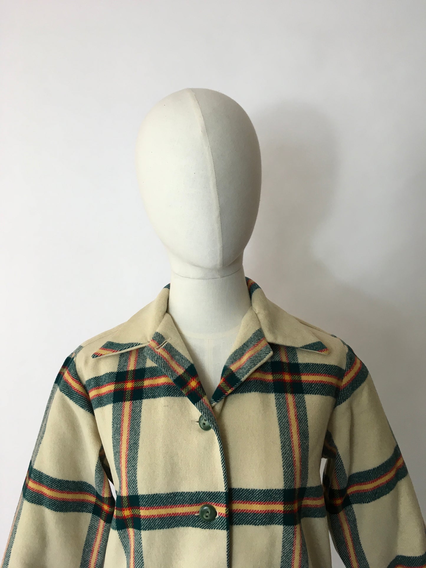 Original 1940’s American Jacket - In a lovely Plaid In Red, Green & Yellow on a Soft Cream