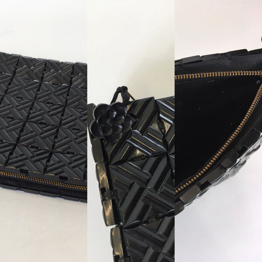 Original 1940’s Black Plastic Tiled Clutch Handbag - In An Almost Crosshatch Tilework