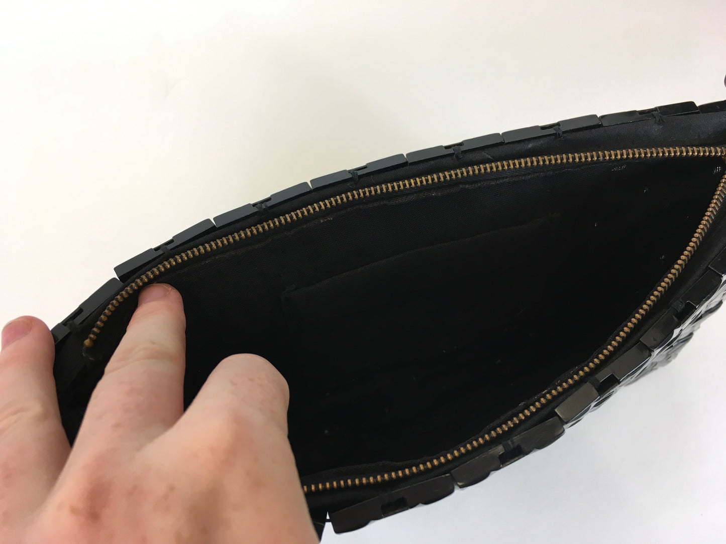 Original 1940’s Black Plastic Tiled Clutch Handbag - In An Almost Crosshatch Tilework