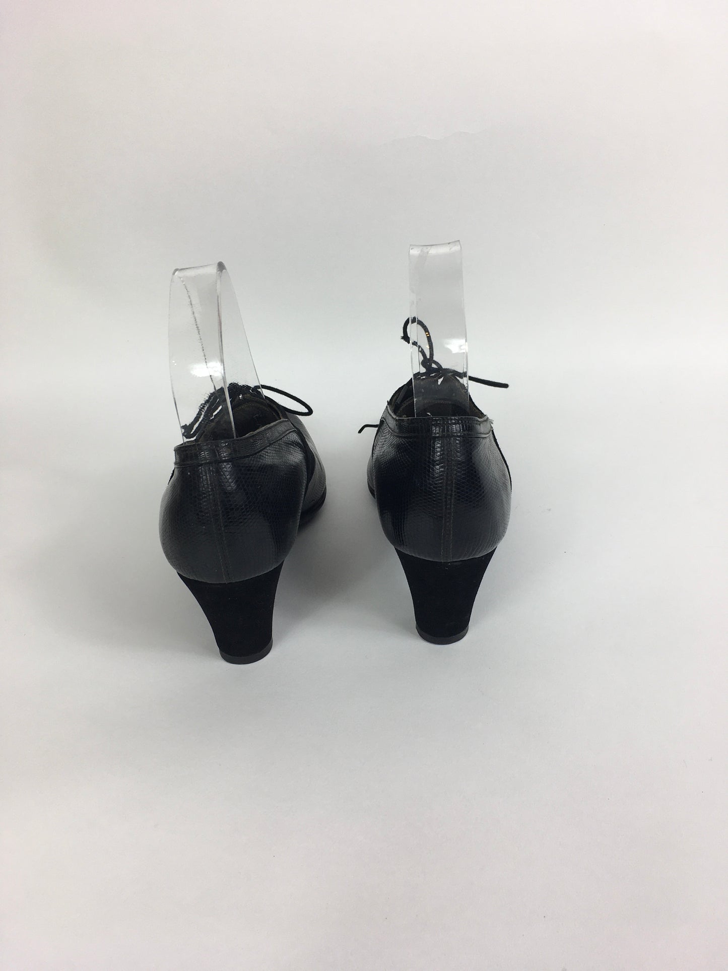 Original 1940’s Black Suede & Leather Heeled Brogues - Stunning Detailing And Shape