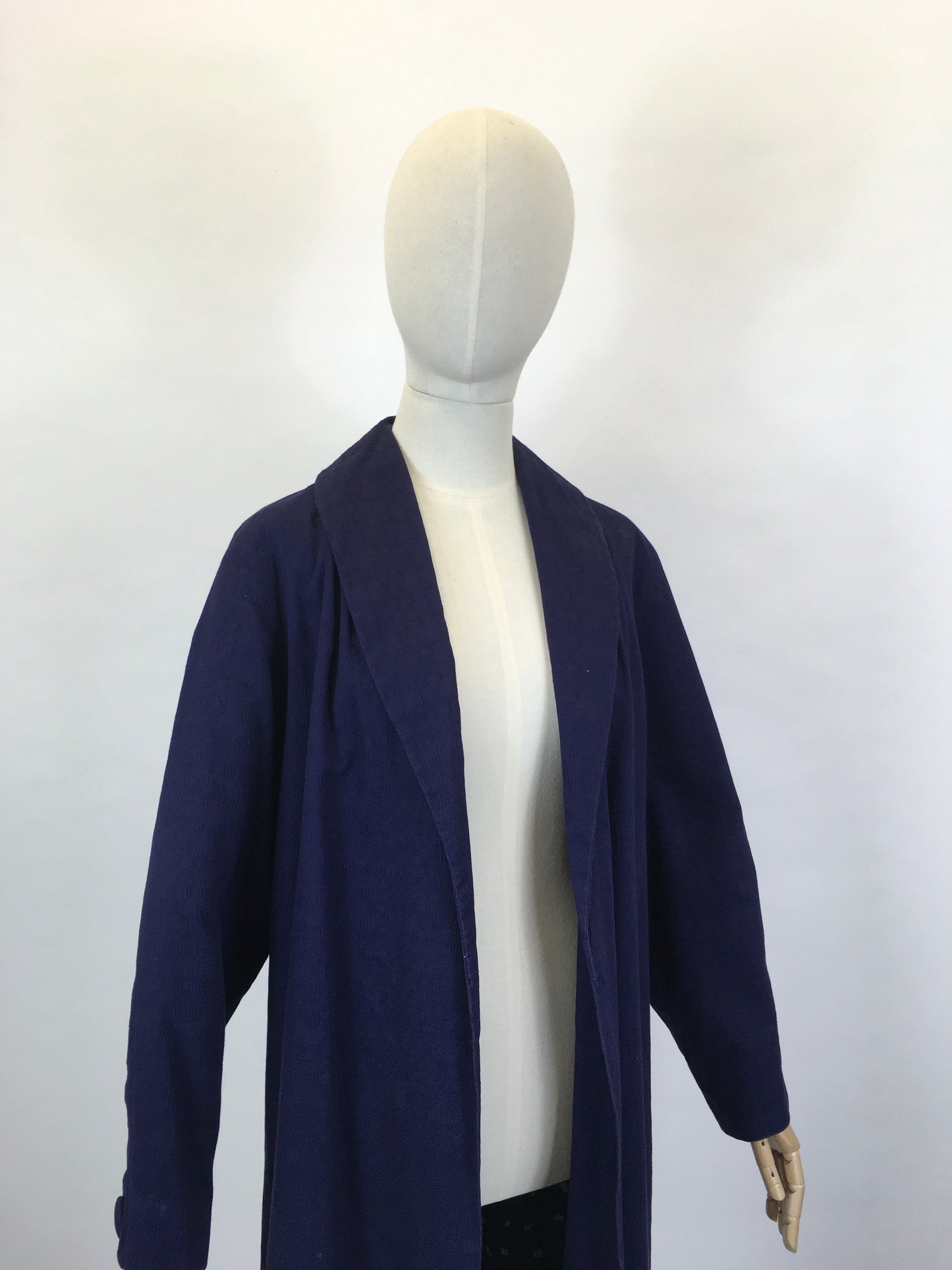 RESERVED Do NOT BUY  - Original 1950’s Edge to Edge Duster Coat - In a Midnight Blue Textured Cloth With Contrast Lining