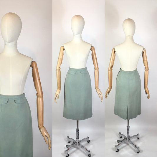 Original 1950’s Wool Pencil Skirt - Fabulous Details in Pale Mint Green