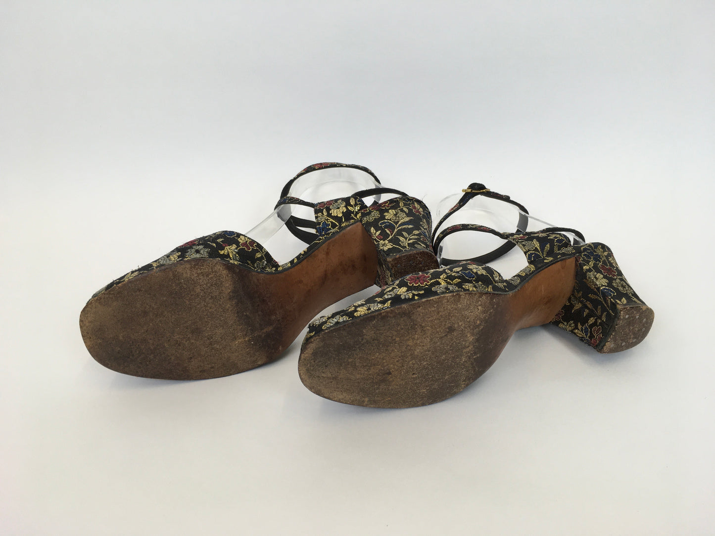 Original 1940s Heeled Sandals In A Beautiful Floral Brocade - Made by The Fabulous ‘ Colella’ American Label