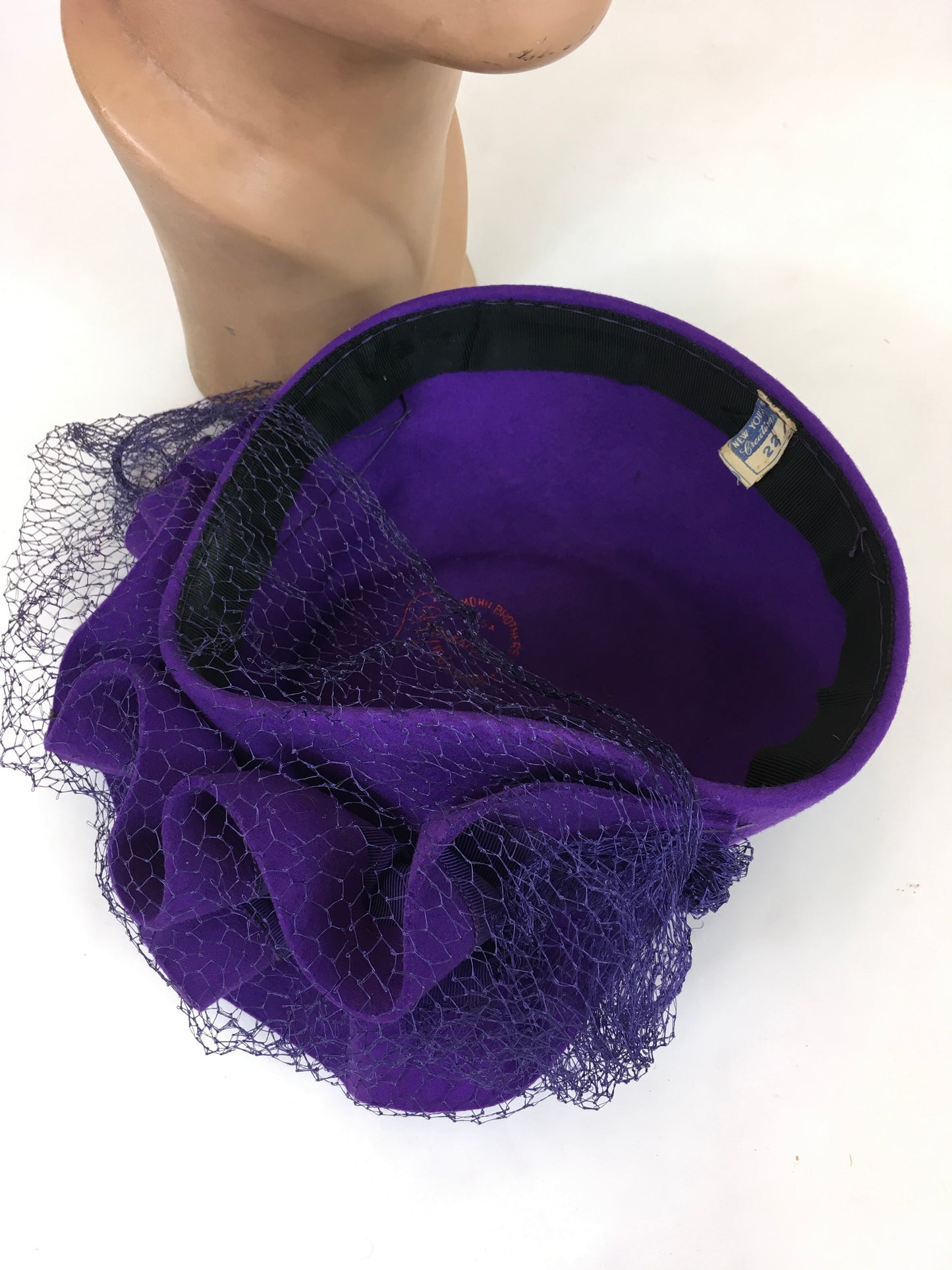 Original 1940's Exquisite 'New York Creations' Hat - In Cadburys Rich Purple