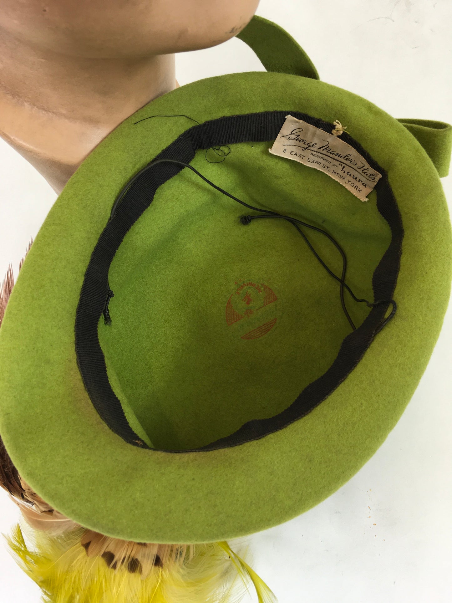 Original 1940's Sensational Chartreuse Hat - Adorned With a Bird Of Paradise