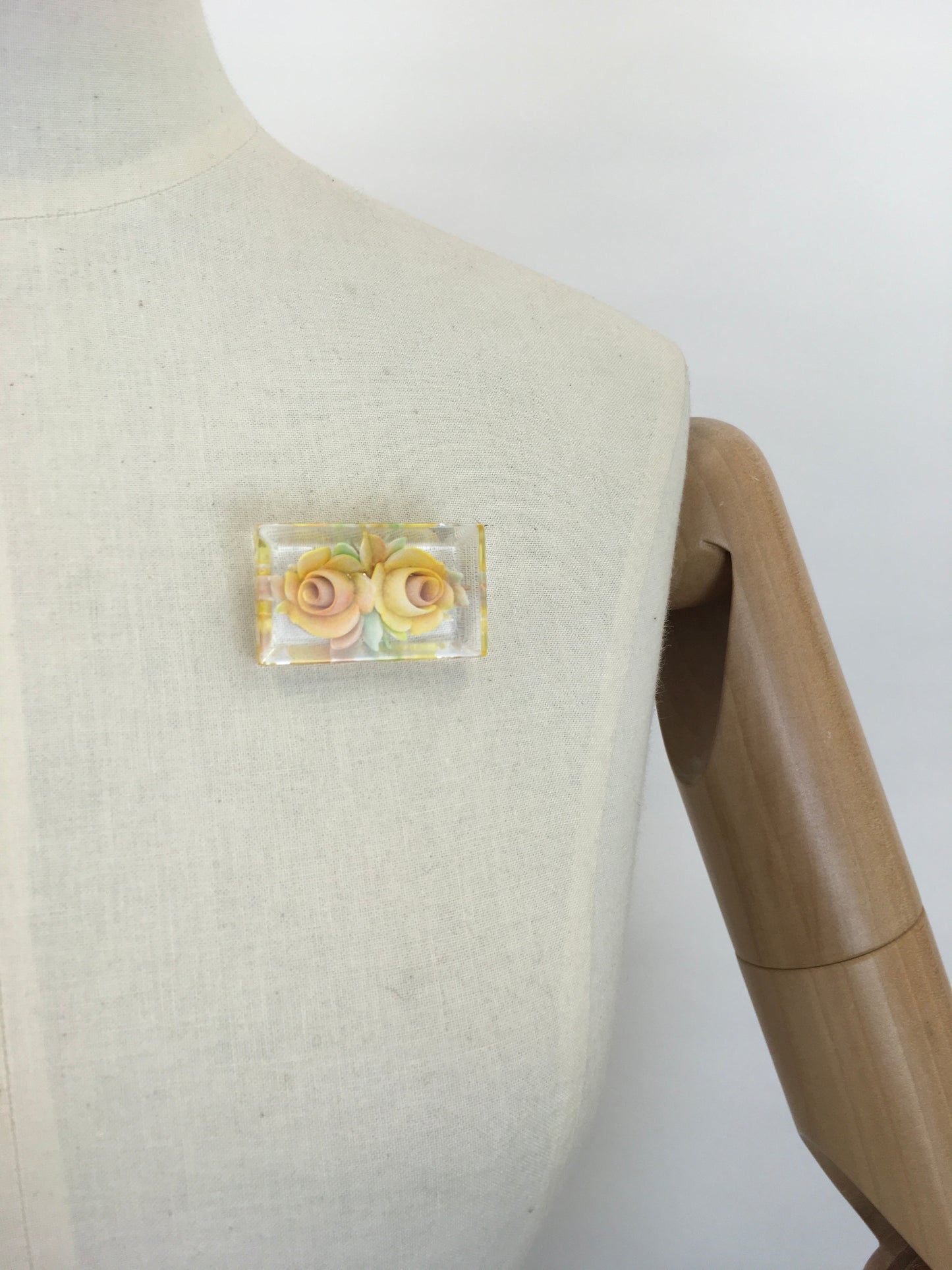 Original 1950’s Reverse Carved Lucite Brooch - In Soft Buttery and Bright Yellows