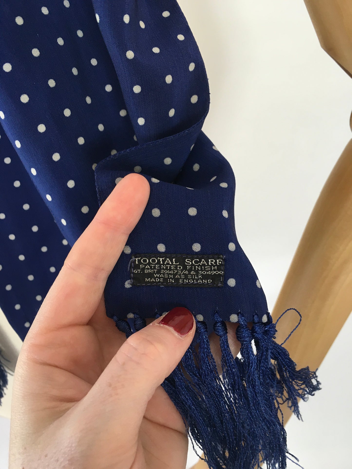 Original 1940’s Mens ‘  Tootal ‘ Silk Scarf - In a Lovely Airforce Blue and White Polka Dot