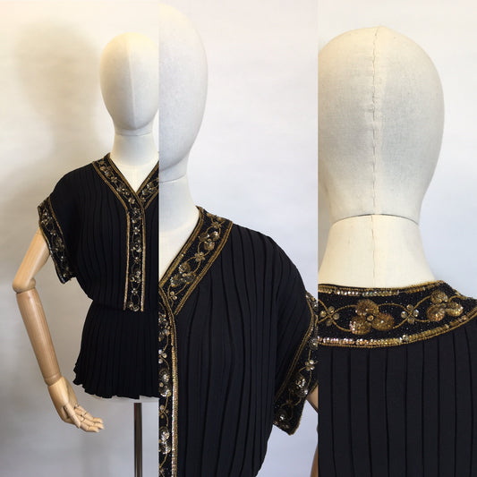Original 1940’s Double Dinner Plate Label Blouse - Amazing Beadwork and Pleating