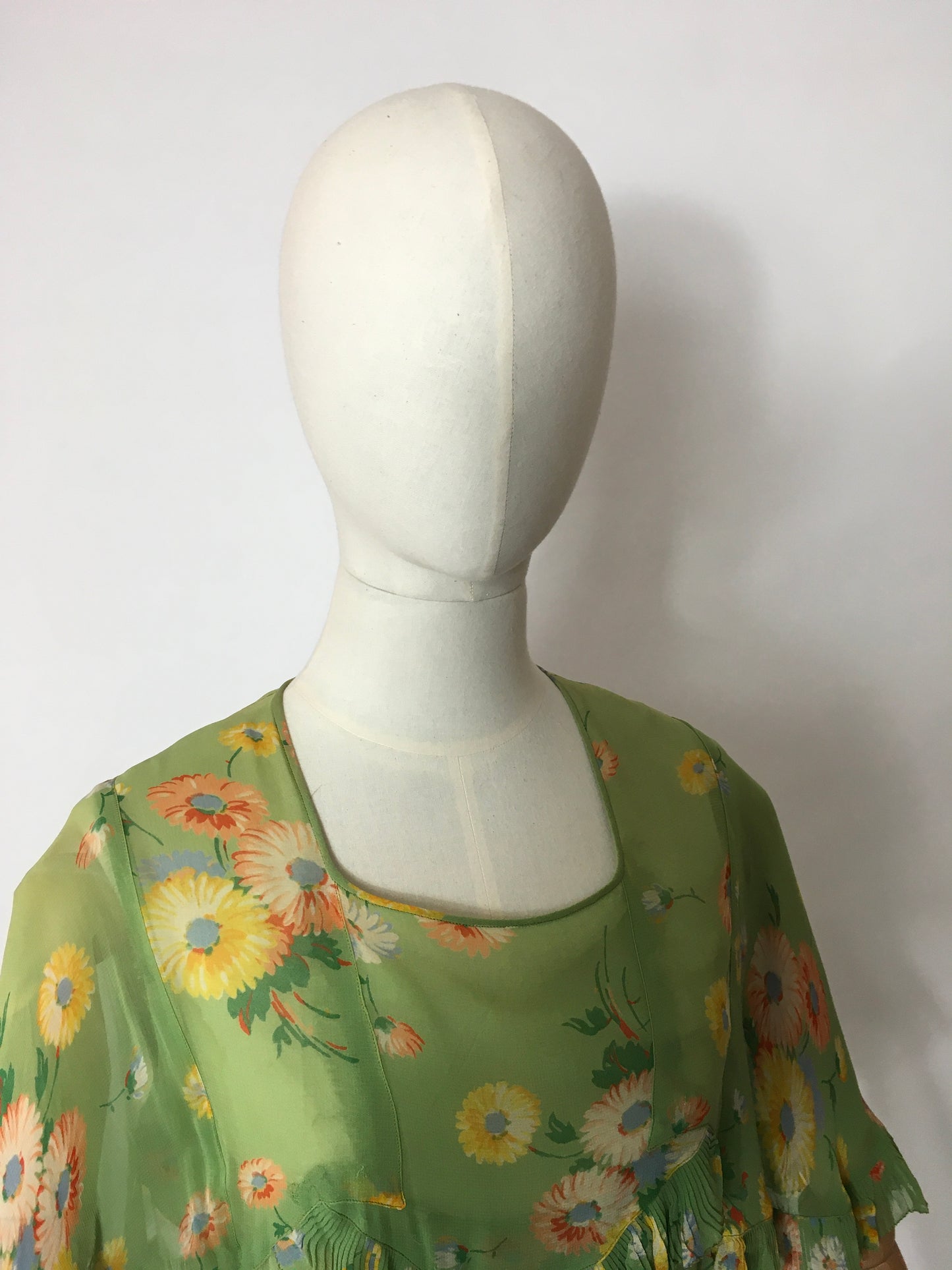Original 1930’s Bias Cut Gown In An Exquisite Colour Pallet of Deco Green, soft blues, oranges and yellows - A Festival Of Vintage Fashion Show Exclusive