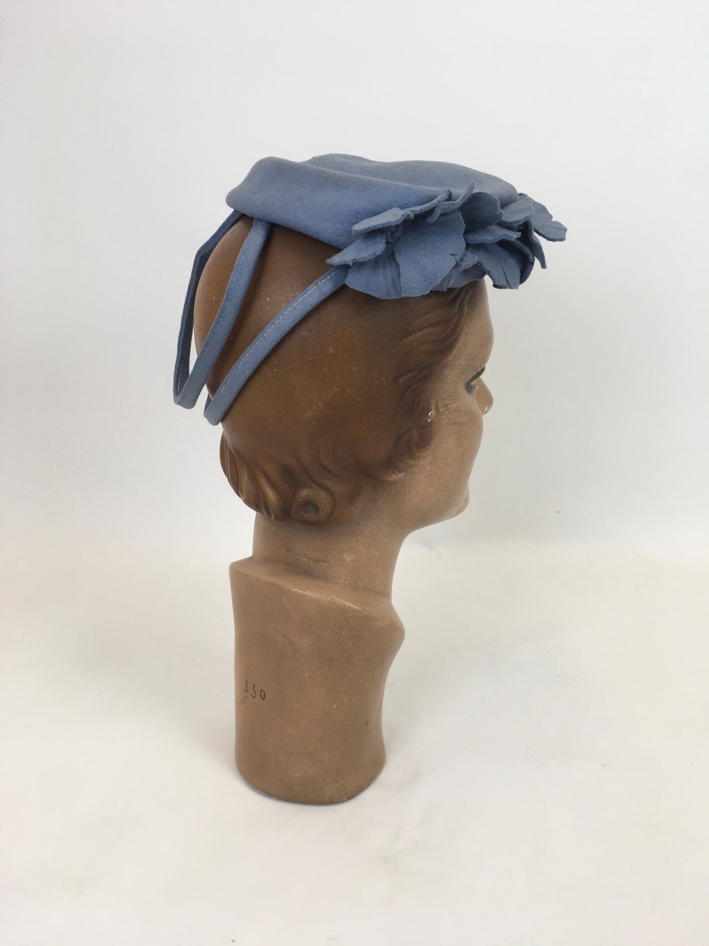 Original 1940’s New York Creations Felt Topper Hat - With Floral Adornment in Cornflower Blue