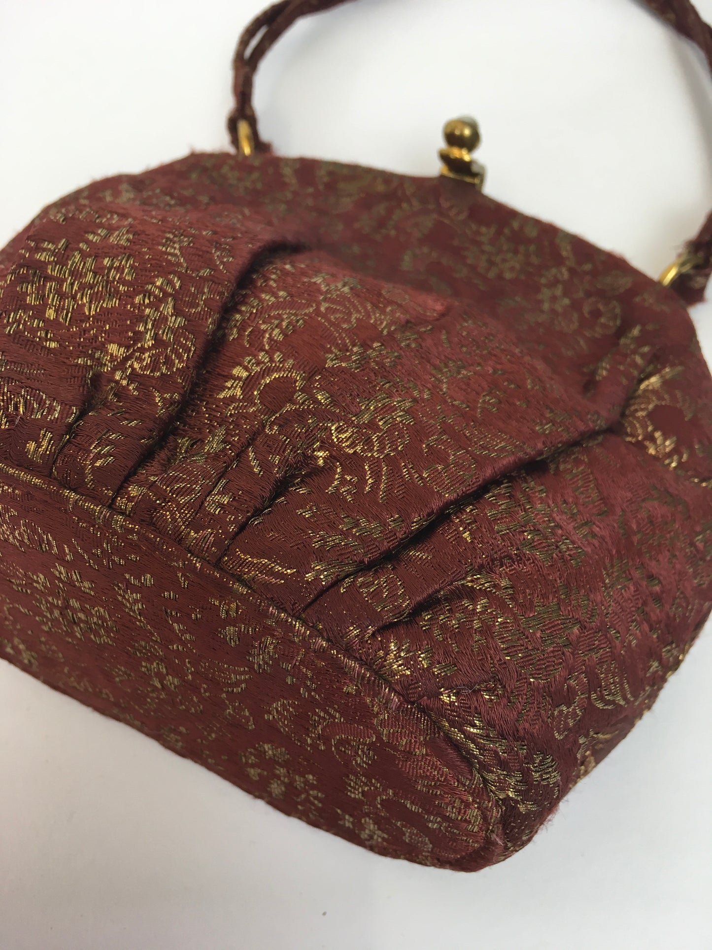 Original 1930’s Lame Evening Bag - In A Beautiful Burgundy with Gold Lame Floral Brocade
