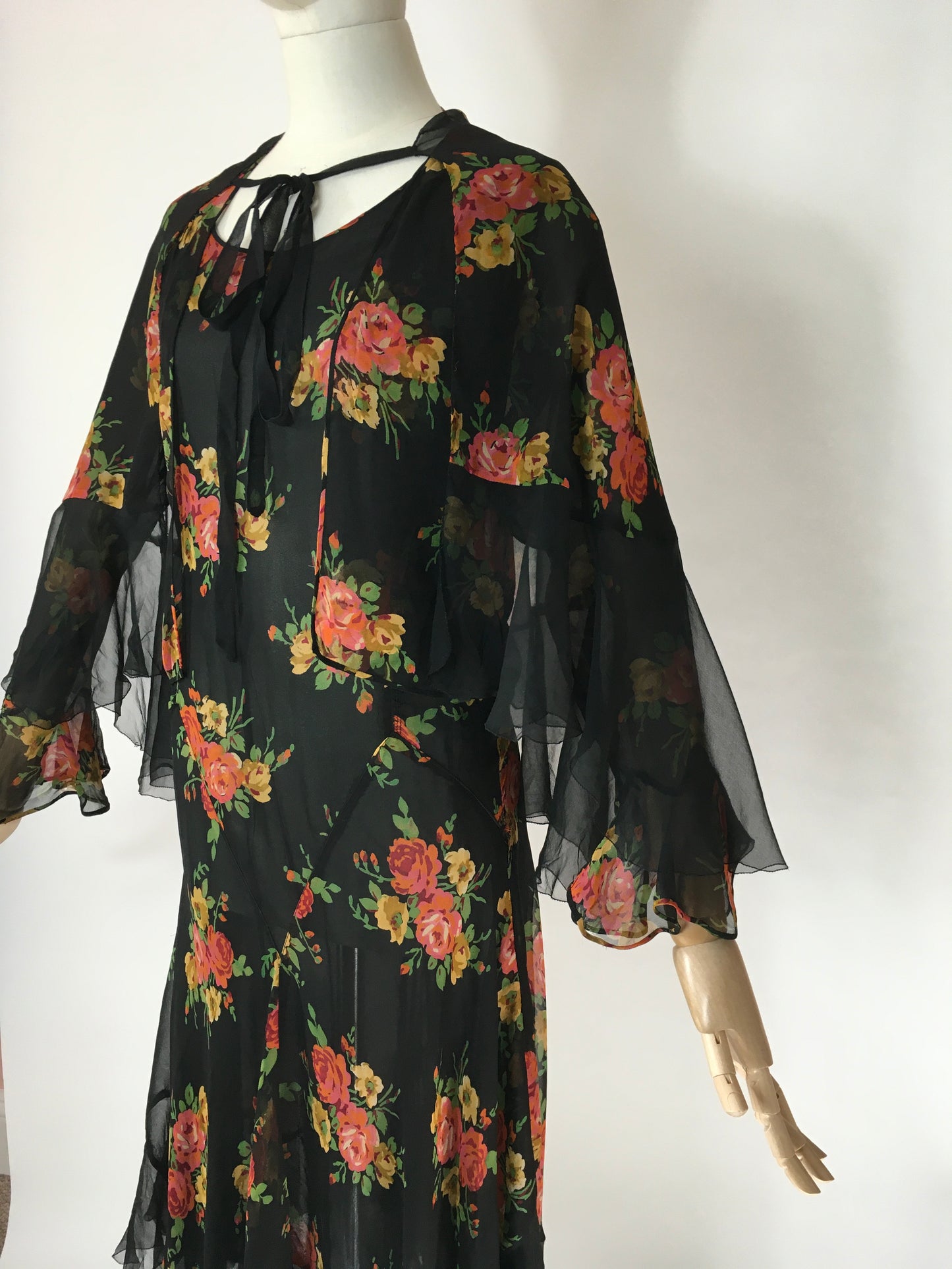 Original 1930’s SENSATIONAL 3pc Set in A Floral Chiffon - Dress, Jacket & Caplet Set
