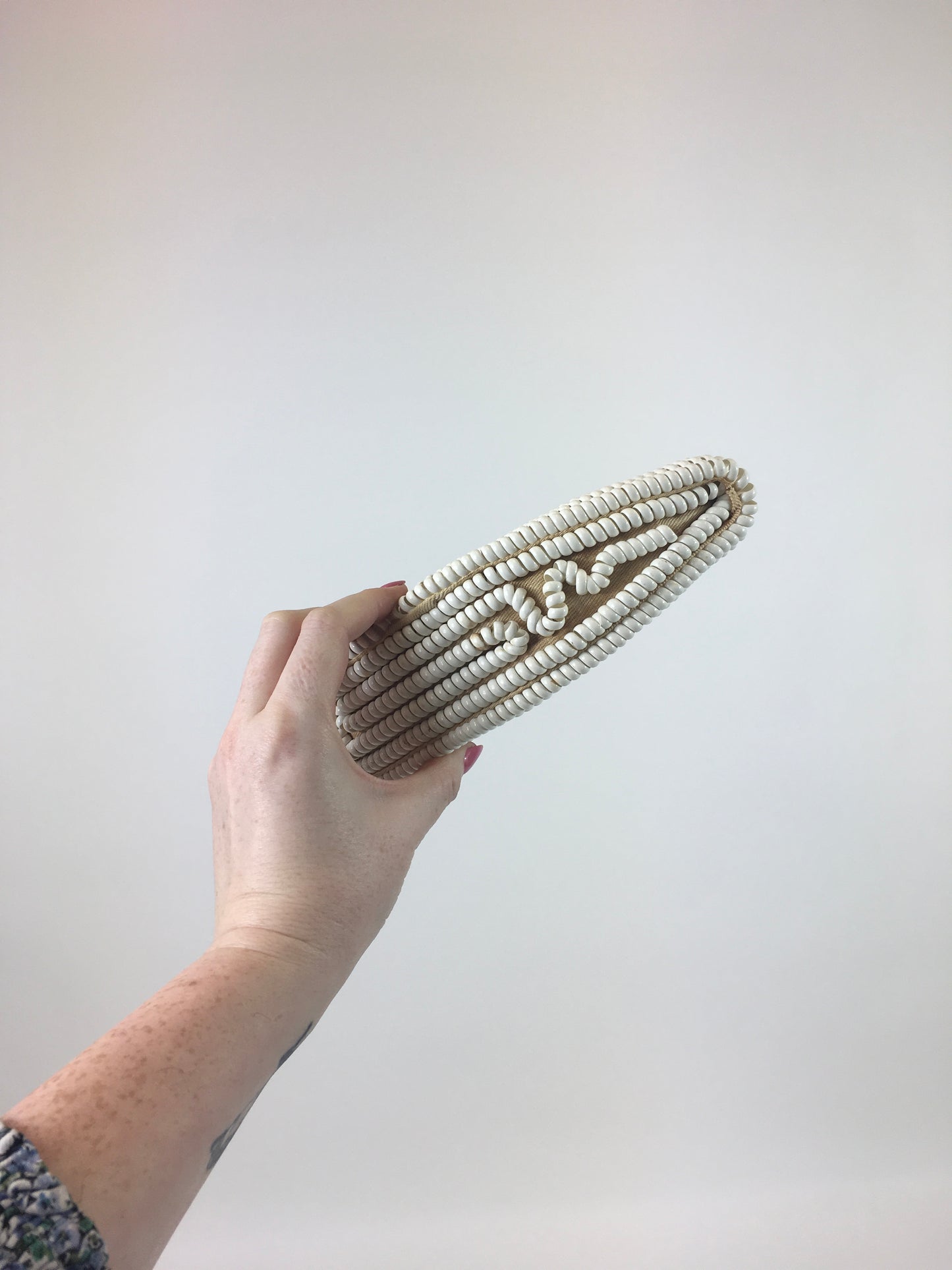 Original 1940's / 1950's Telephone Cord Clutch Handbag - In Snowdrop White