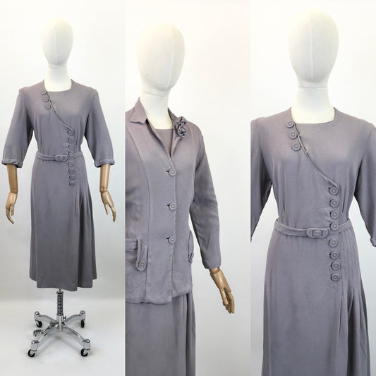 Original 1940's Stunning VOLUP Going Away Dress and Jacket Set - In A Pale Mauve