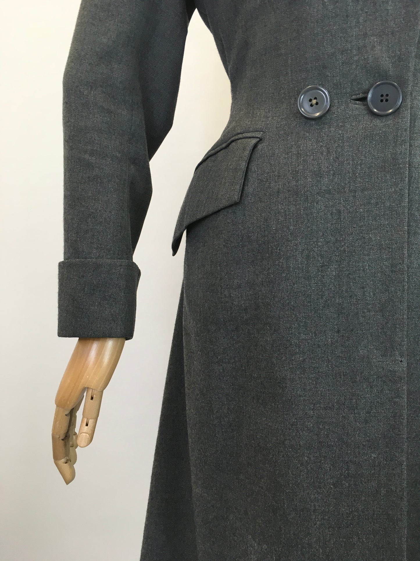 Original 1940's Fabulous Wartime Coat - In A Dark Charcoal Grey With Beautiful Details
