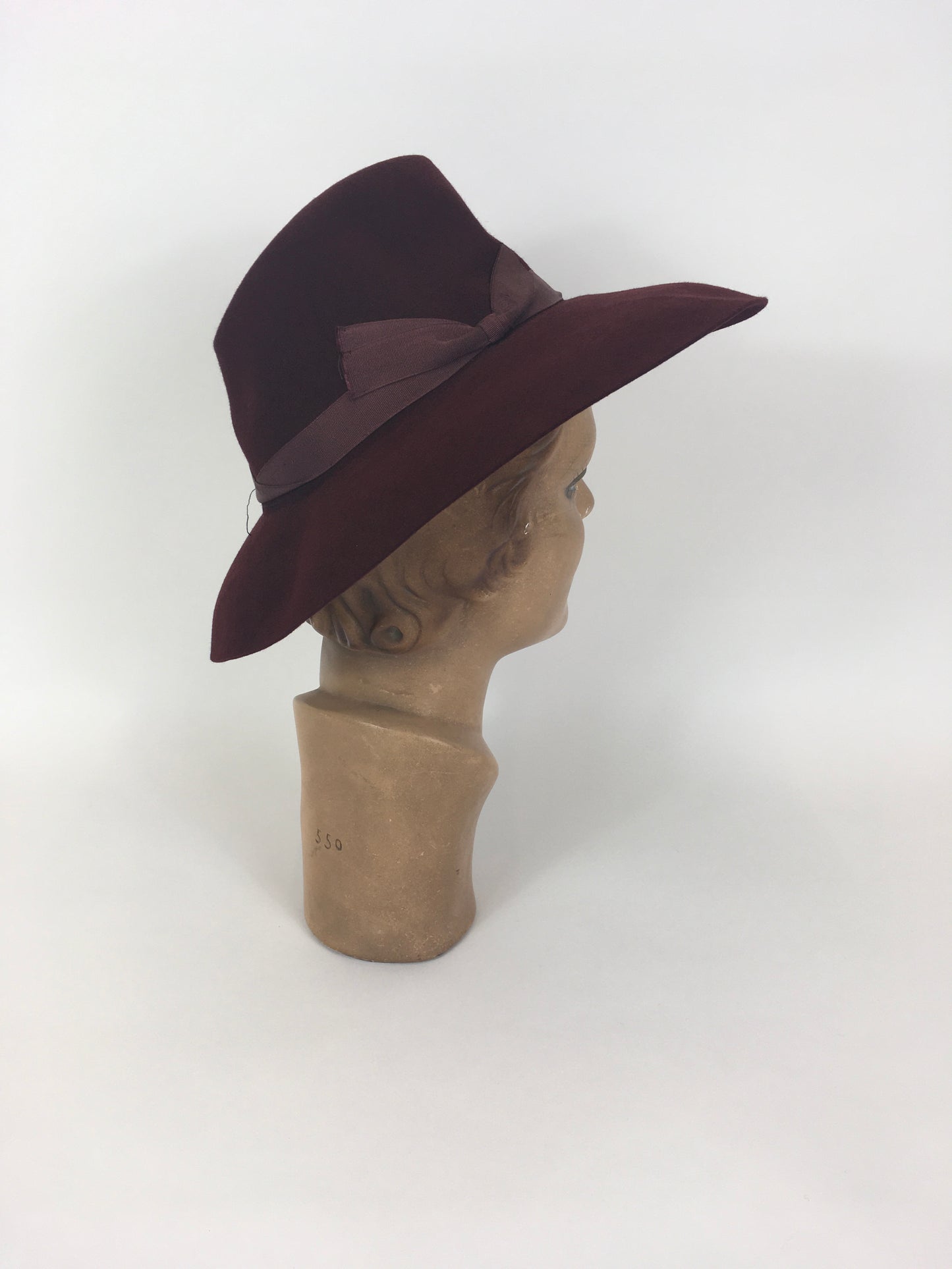 Original 1940’s SENSATIONAL Deep Wine Brimmed Fedora - With Grosgrain Ribbon Banding