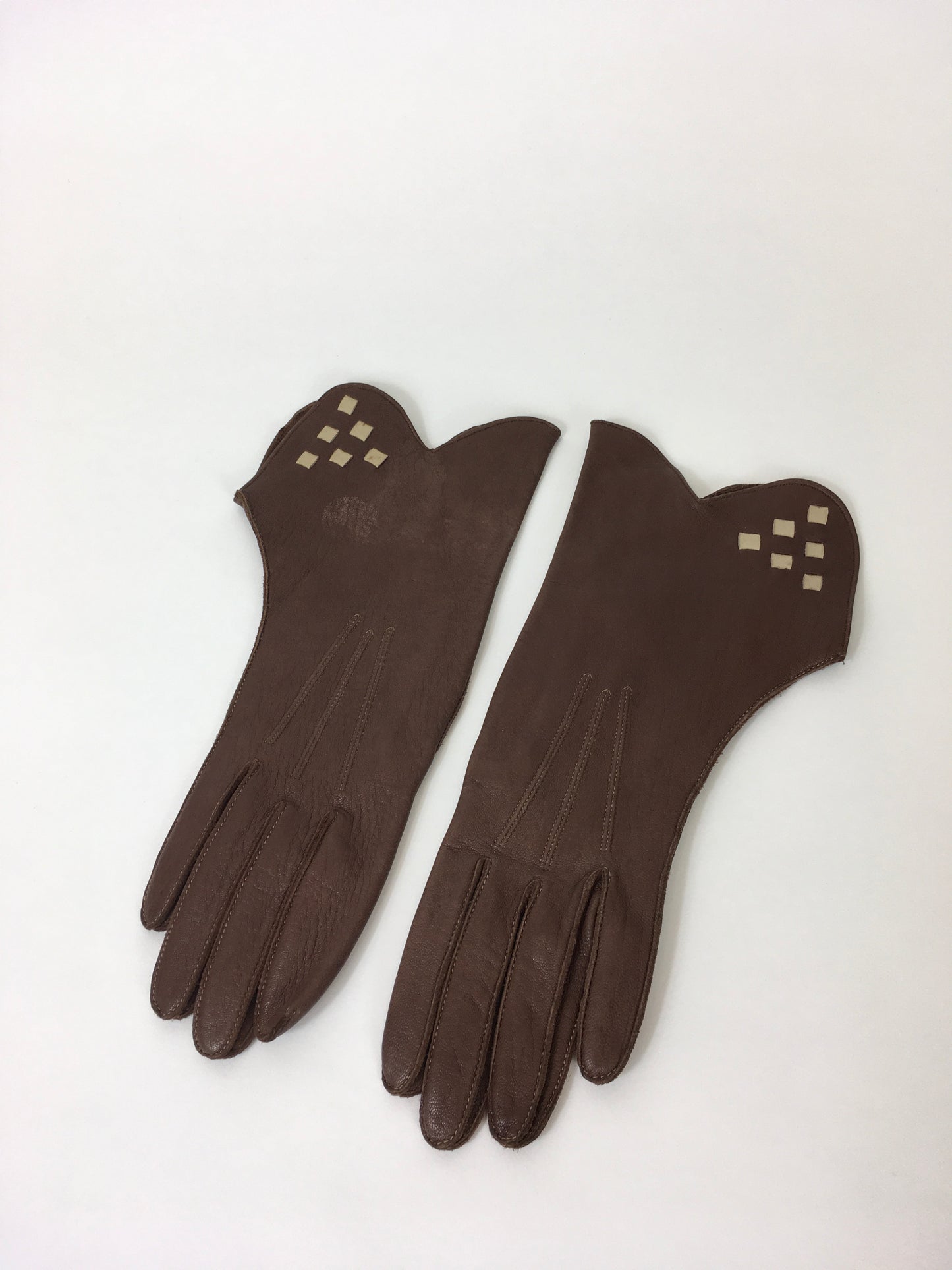 Original 1940s Brown & Taupe Gauntlet Gloves - In Soft Subtle Leather