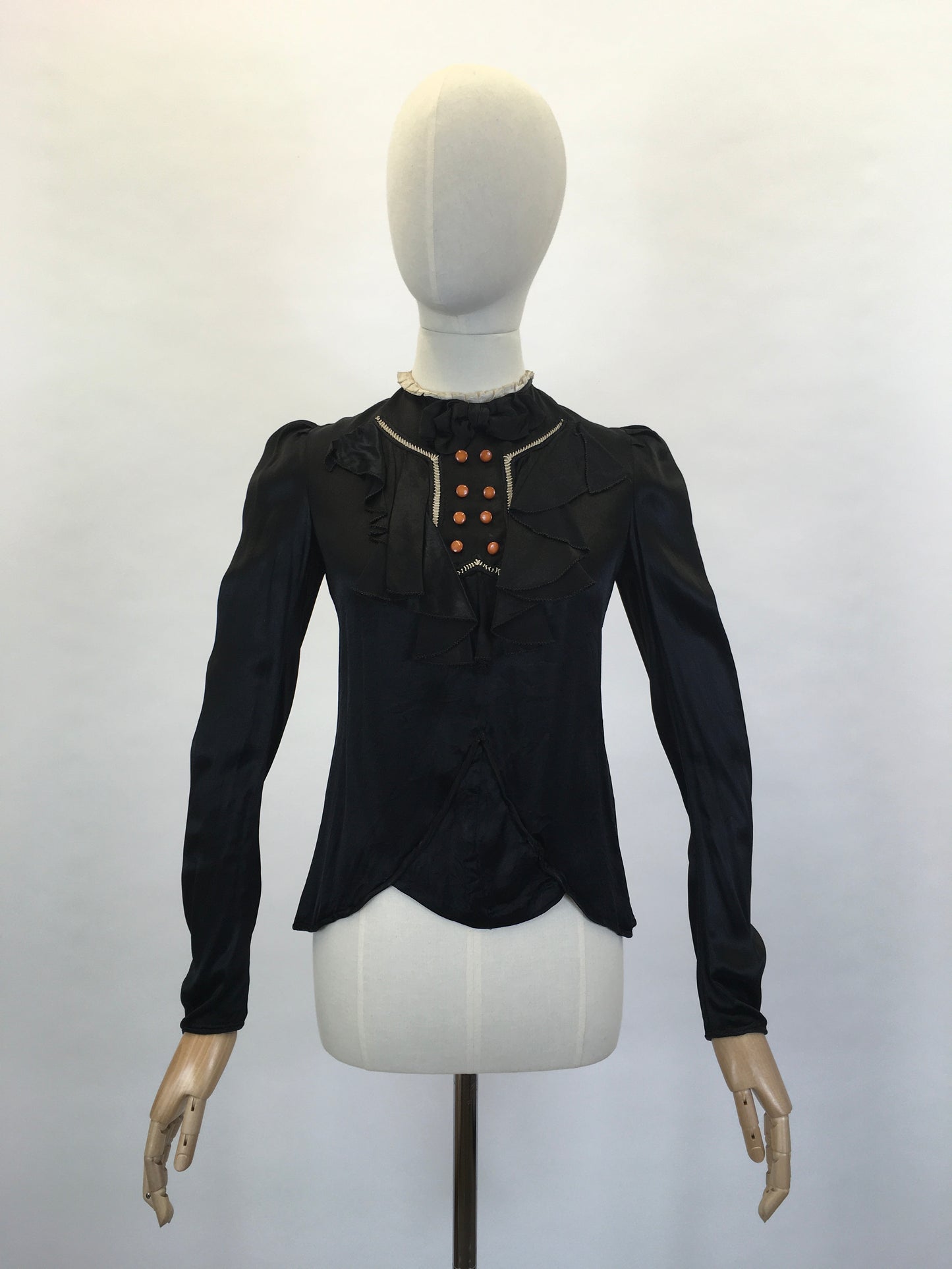 Original 1930’s Black Silk Blouse - With Stunning Details