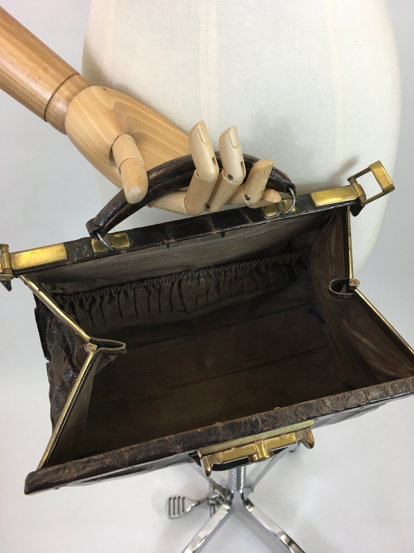 Original 1930's Sensational Leather Gladstone Bag - In A Chocolate Brown with Brass Accents