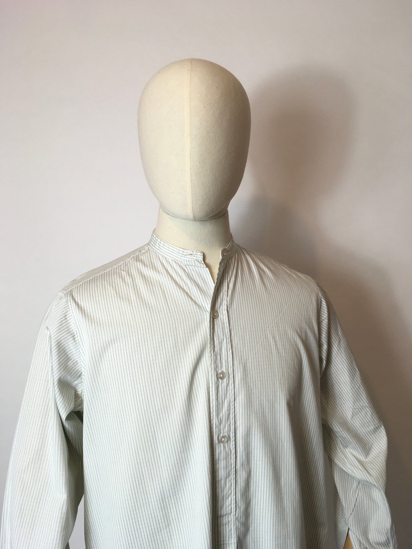 Original Gents Collarless Shirt by ‘ Morgan and Ball London’ - In a lovely Duck Egg Blue Stripe