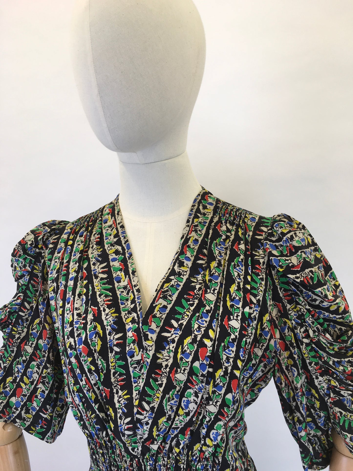 Original 1930s STUNNING Novelty Print Dress - Featuring Toadstools I’m Primary Reds, Yellows, Blues and Greens