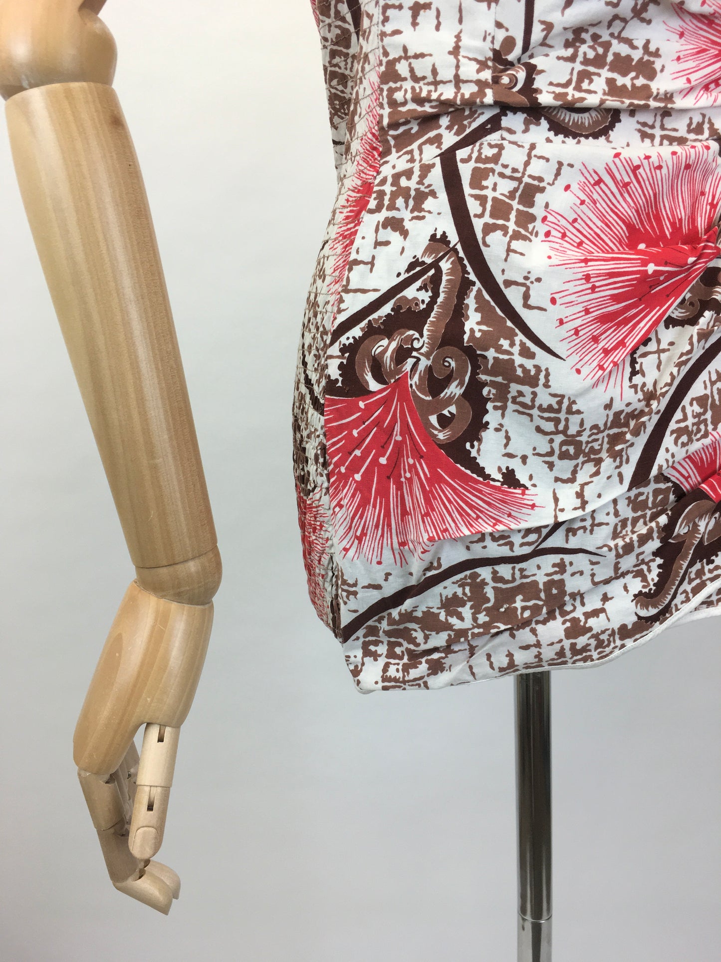 Original Late 1940s early 1950’s Bathing Costume - In a Fabulous Brown and Bright Coral Cotton