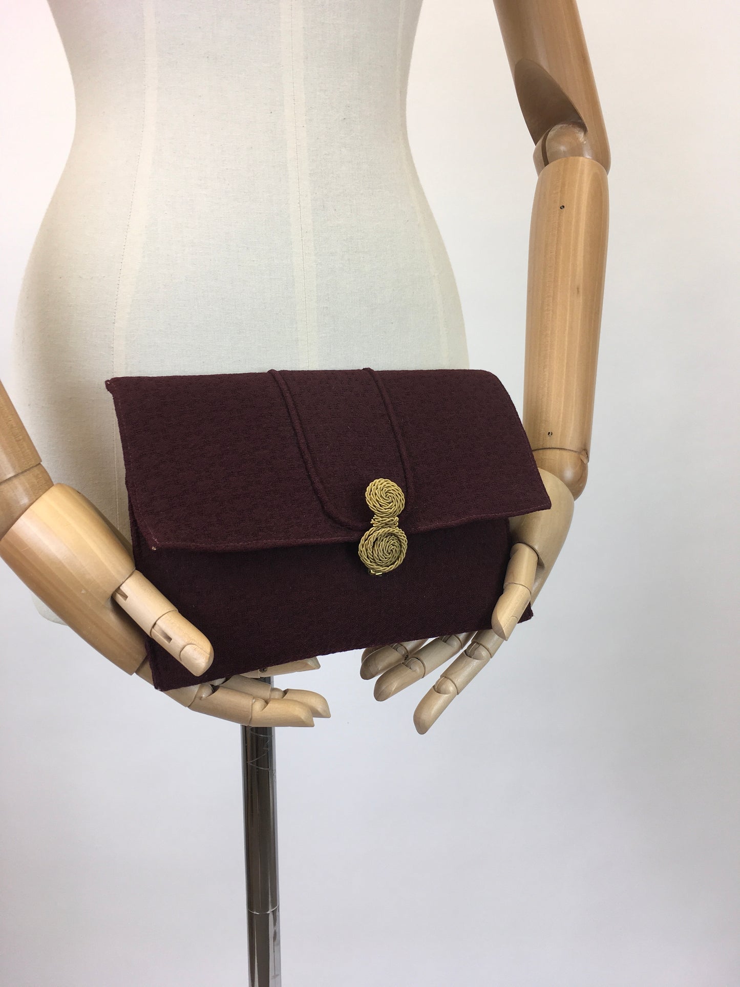Original Darling 1930's Textured Crepe Clutch Bag - In A Deep Wine With Gold Clasp