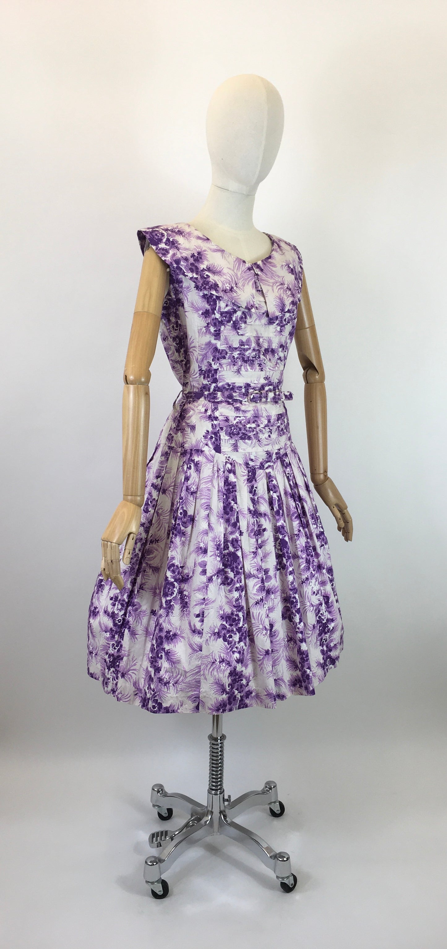 Original 1950’s Cotton Day Dress - In A Darling Rich Purple and Soft Lilac Floral