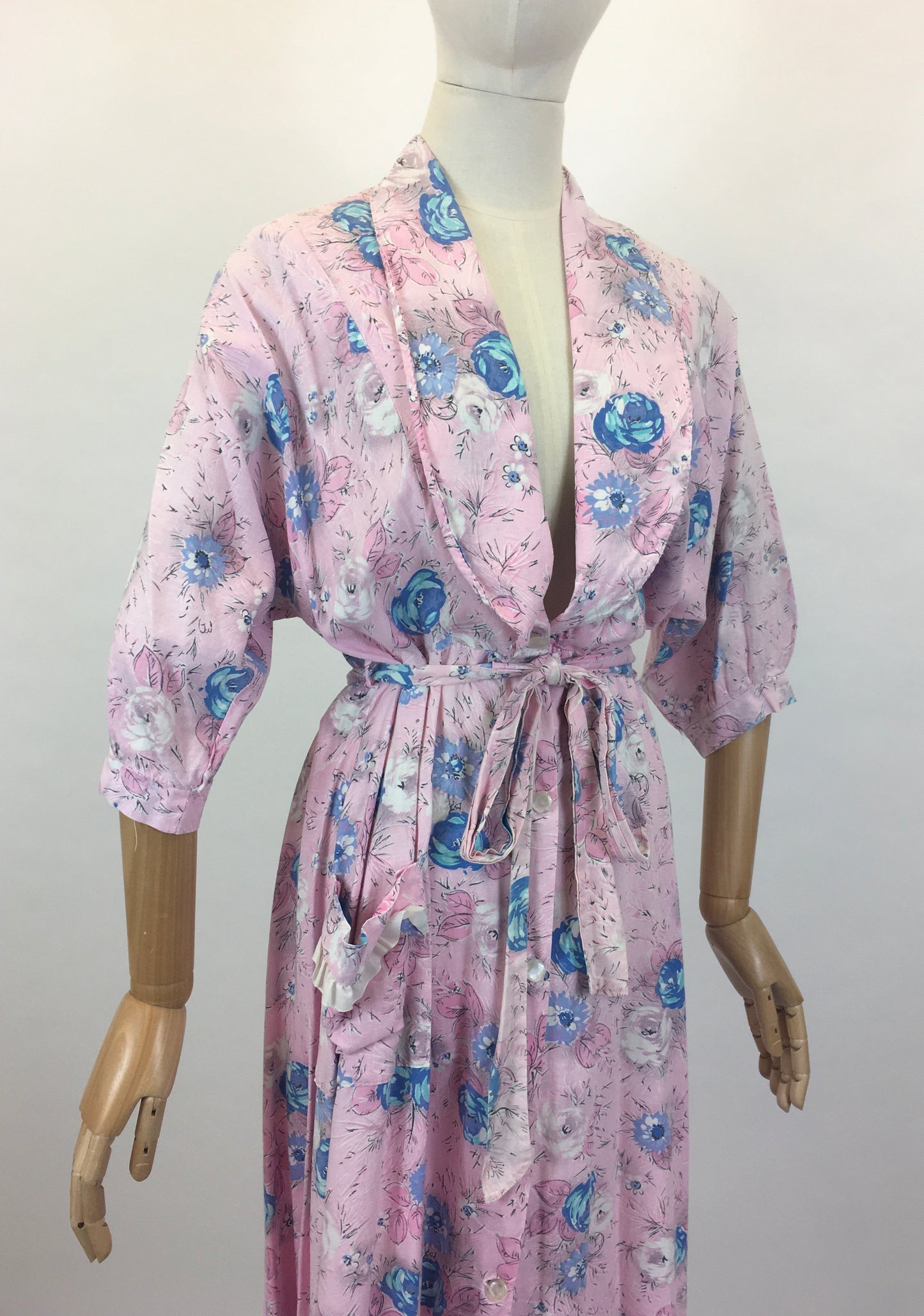 Original 1950’s Floral Cotton Dressing Gown - As is Condition