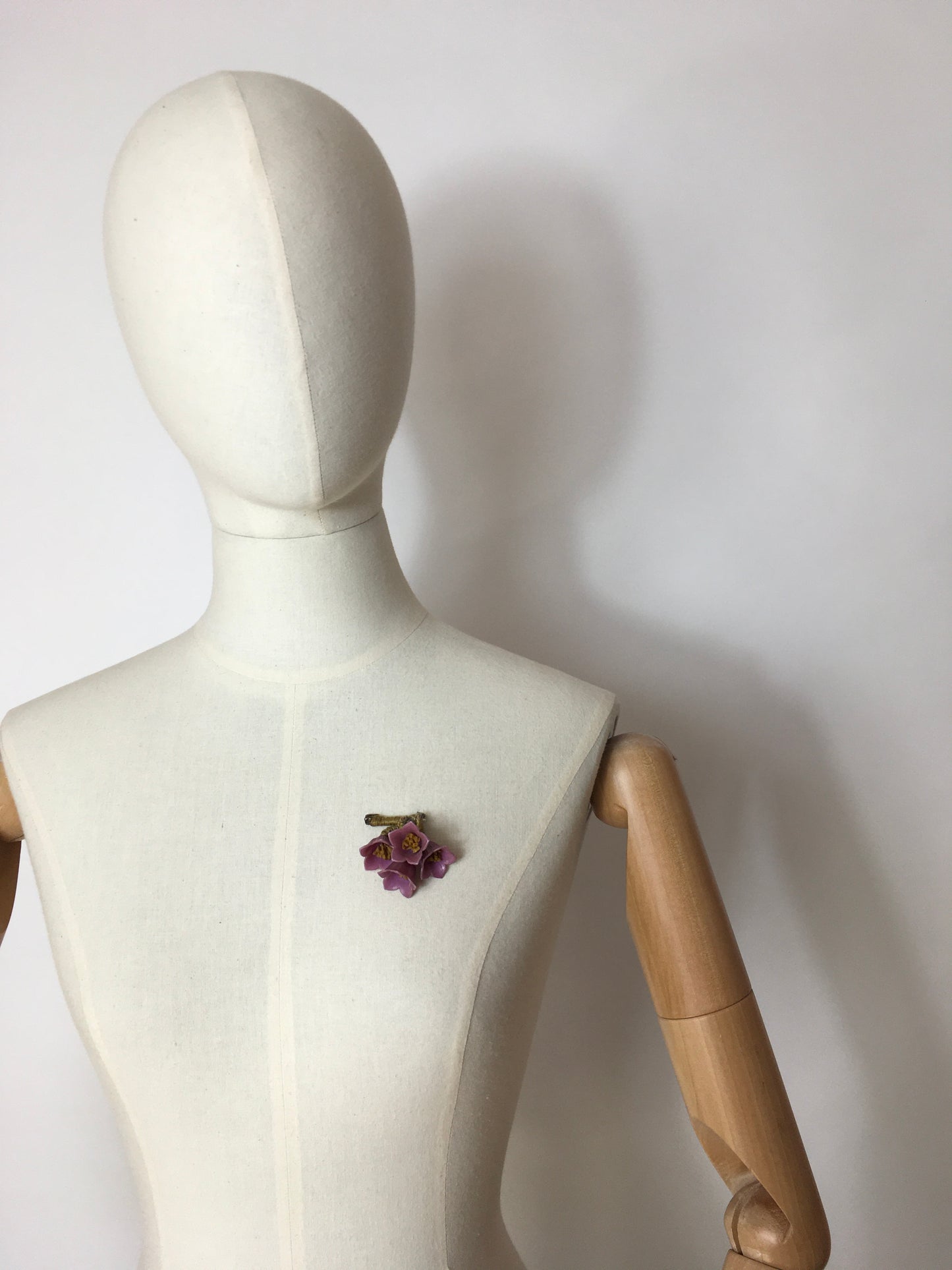 Original 1940’s Make Do and Mend Brooch - Celluloid Floral Bells in Lavender