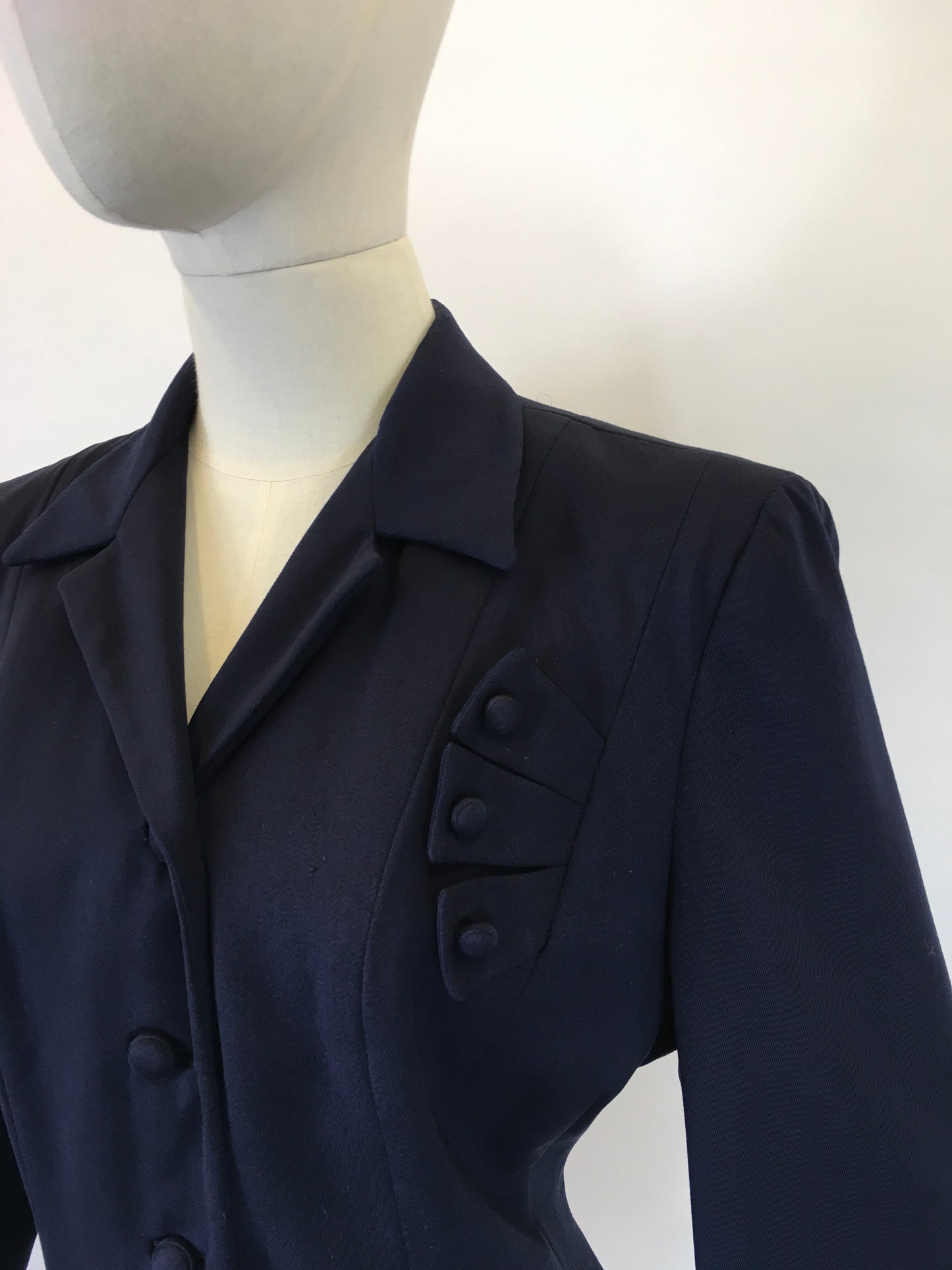 Original 1940’s Navy Gabardine Jacket - With Beautiful Shaped Adornments with Matching Buttons