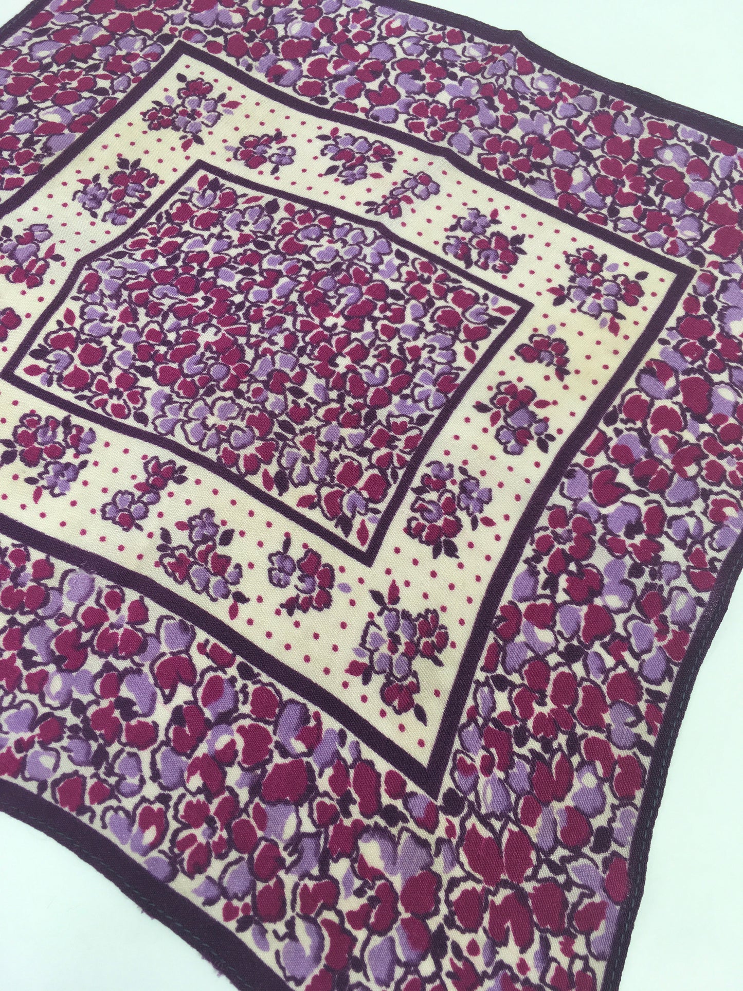Original 1940’s Rayon Hankie - In a Mauve and Burgundy Floral