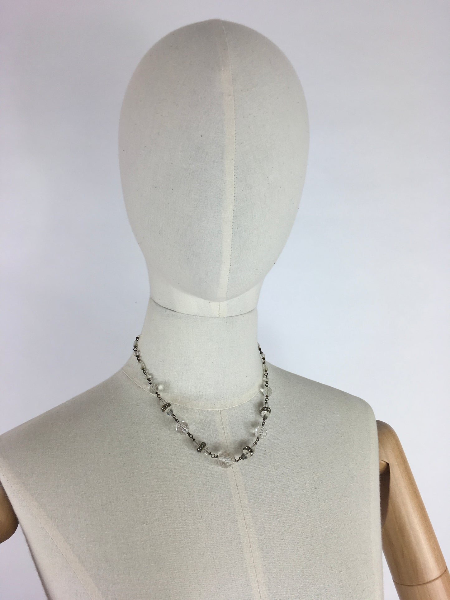 Original 1930’s Necklace - In Glass Beads with Marquesite Detailing and Screw Back Clasp