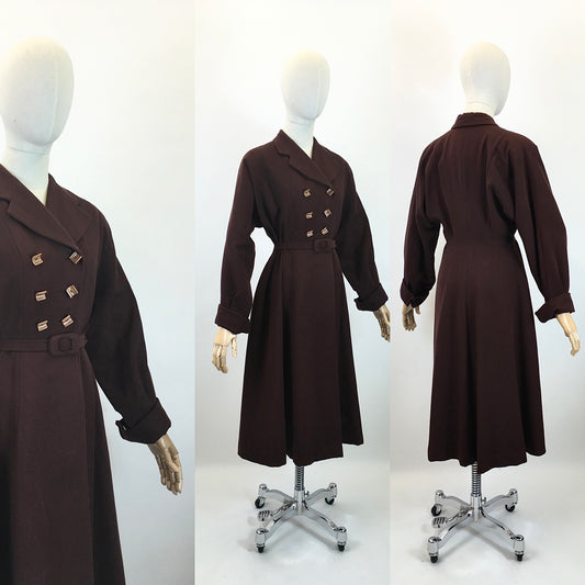 Original 1940's Stunning Gaberdine Coat - In A Warm Chocolate Brown