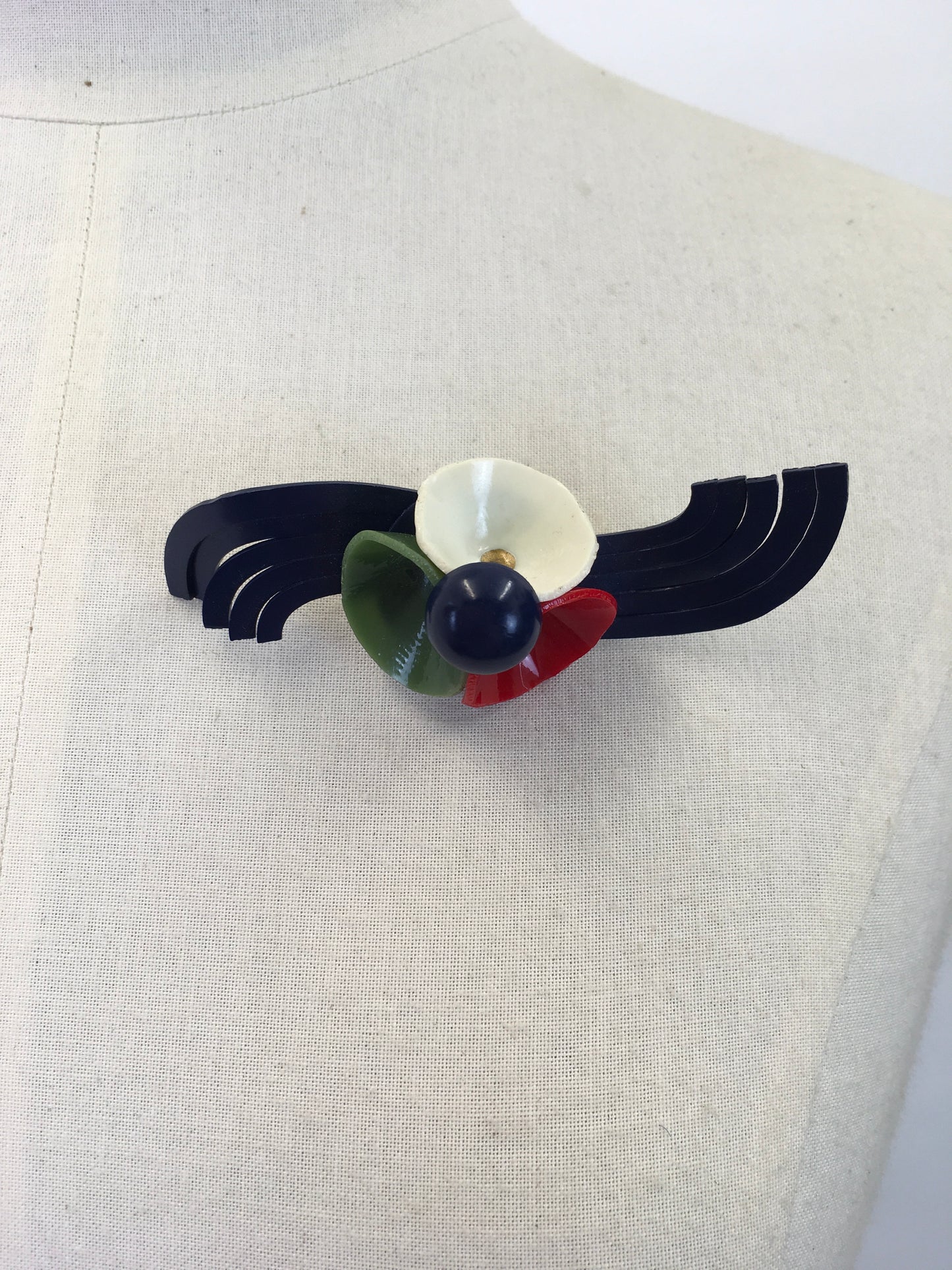 Original Late 1930's Early 1940's Celluloid Brooch - In Blue, Red, White & Green
