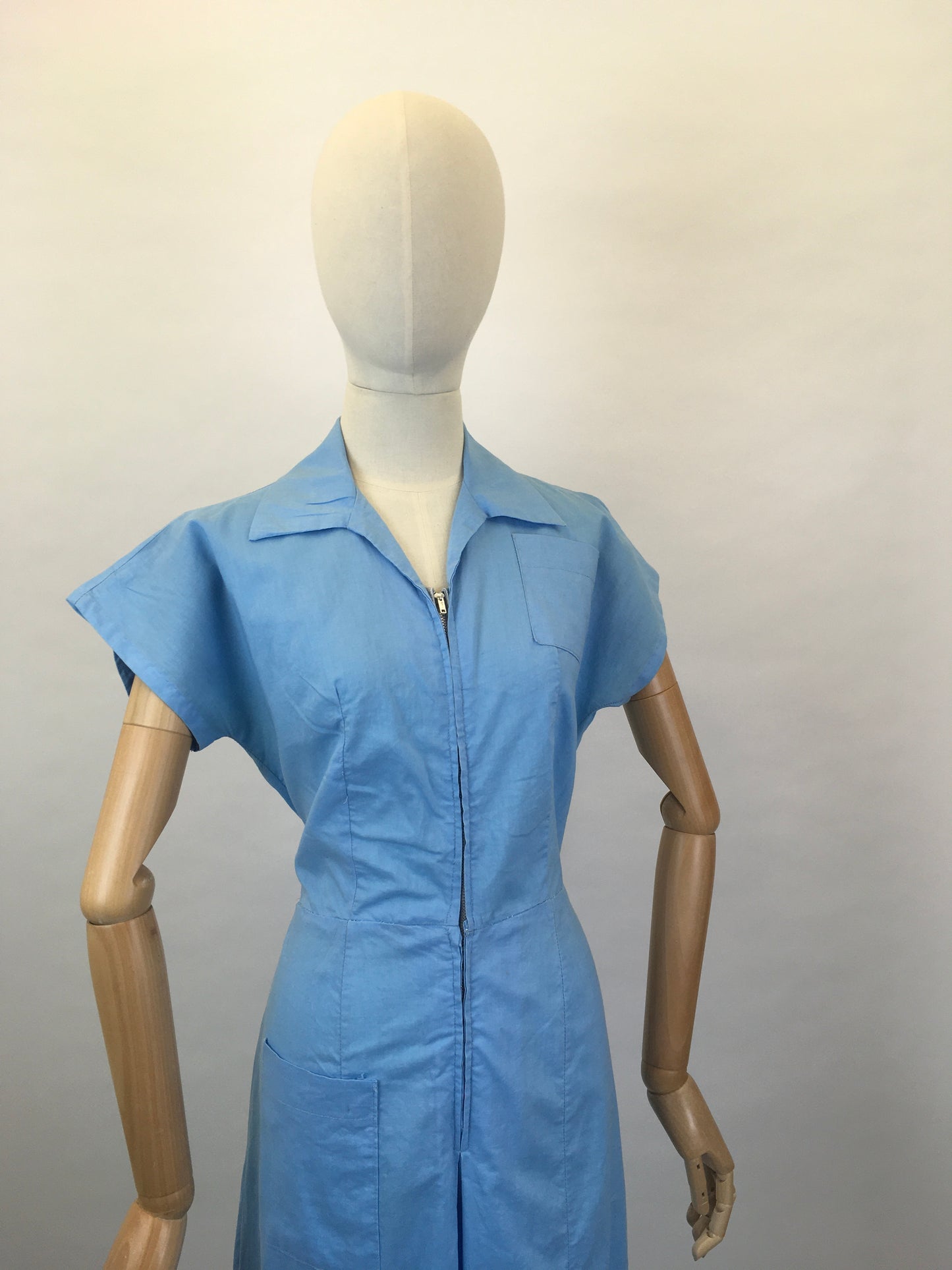 Original 1940’s Homemade Zip Front Playsuit - In a Lovely Sky Blue Cotton