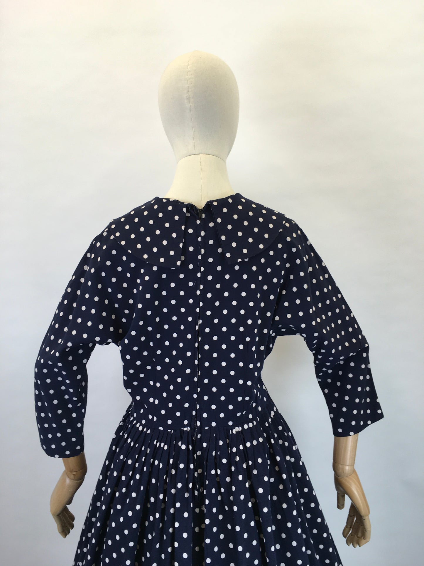 Original 1950s Lightweight Cotton Day Dress - In a Fabulous Deep Navy Polka Dot