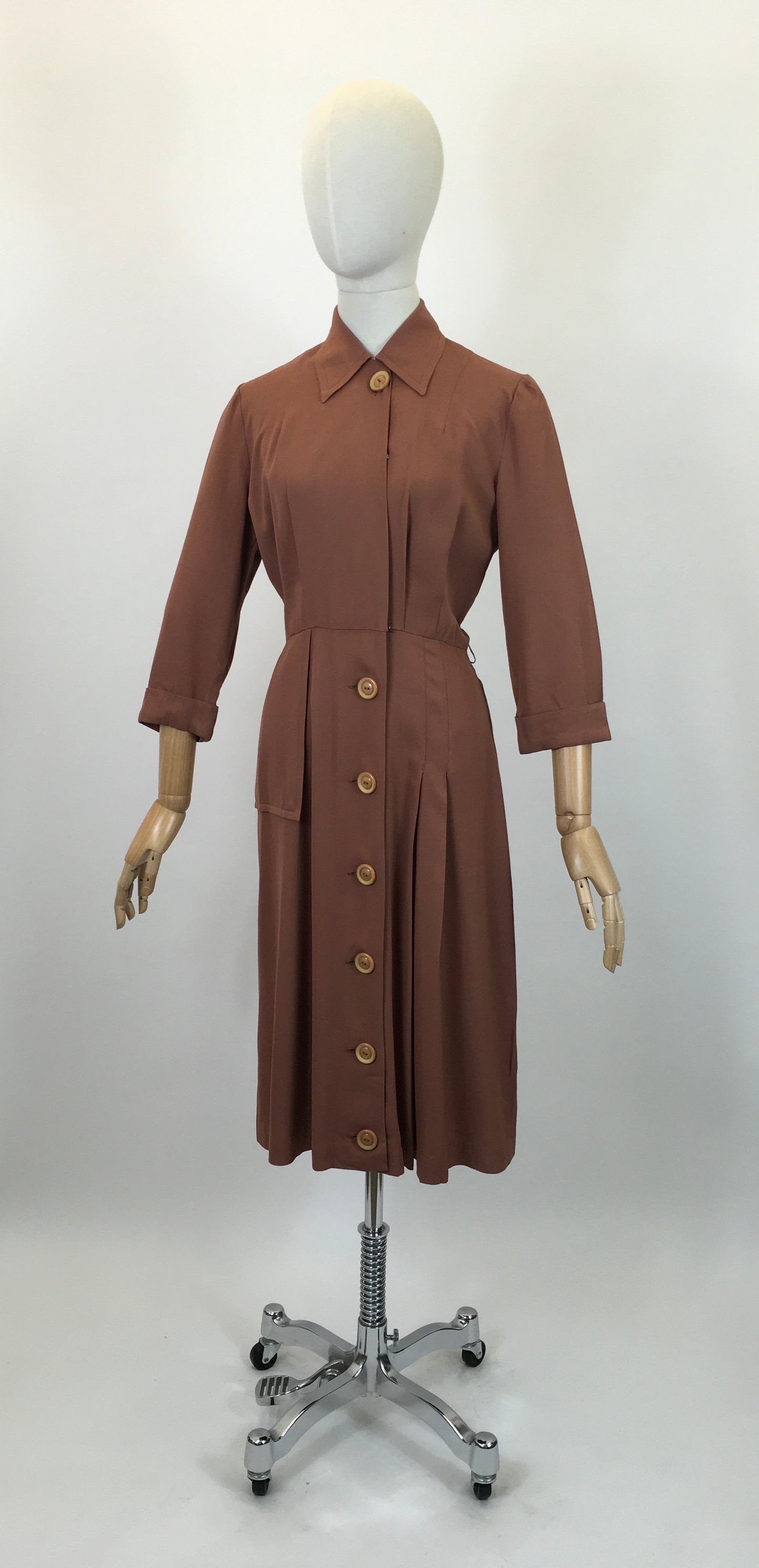 Original 1940's Darling Gaberdine Dress - In A Soft Chestnut Brown
