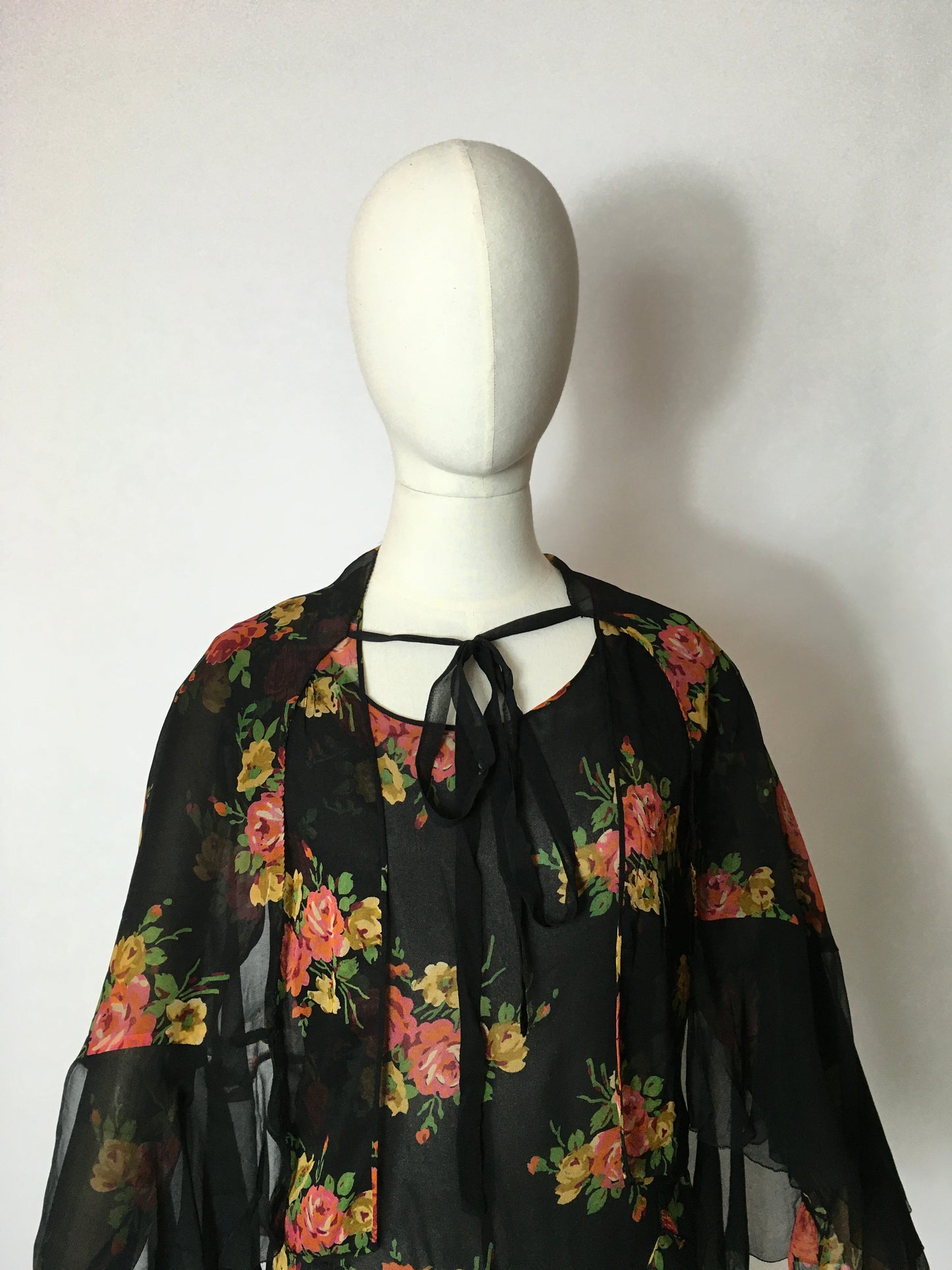 Original 1930’s SENSATIONAL 3pc Set in A Floral Chiffon - Dress, Jacket & Caplet Set