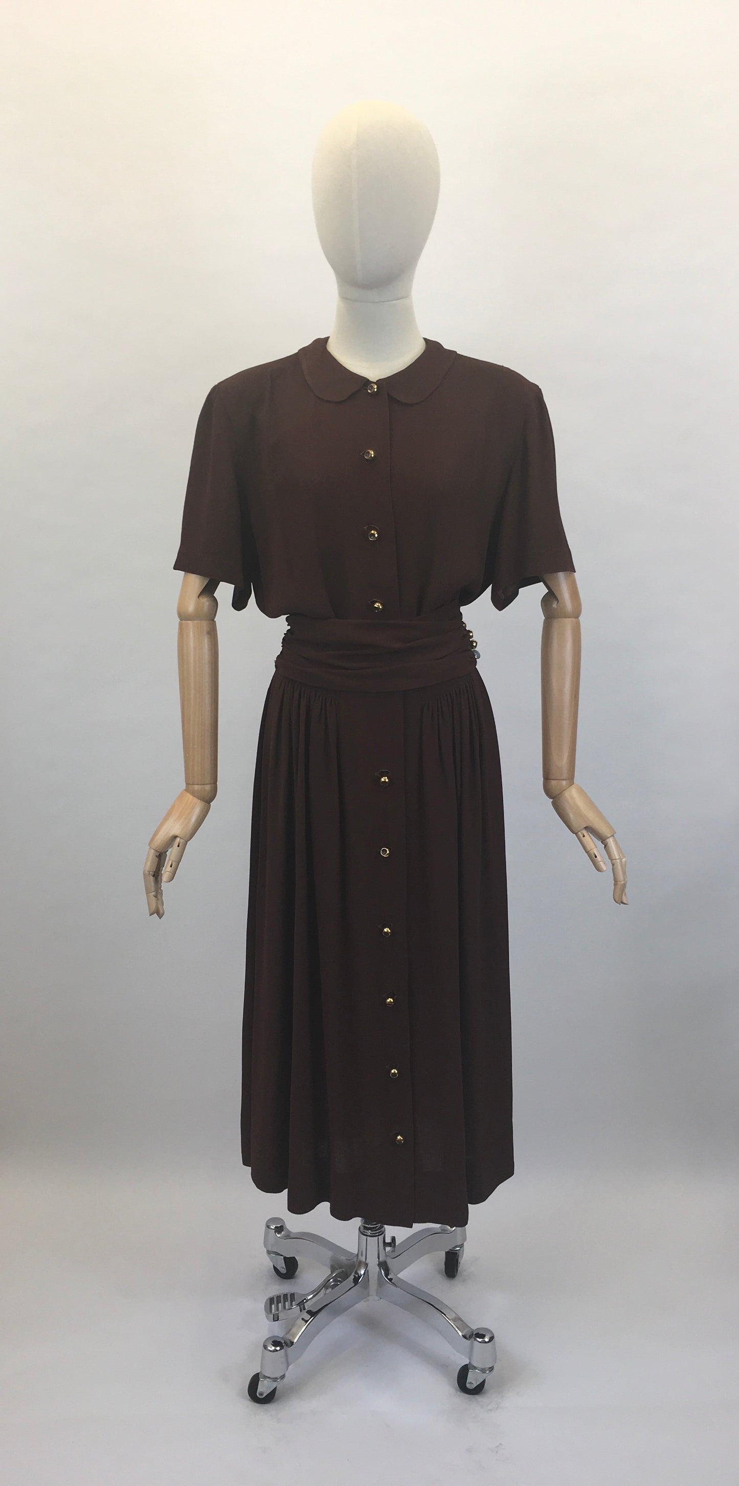 Original 1940’s SENSATIONAL Brown Fine Crepe Dress - ‘ A Jerry Gilden Spectator ‘