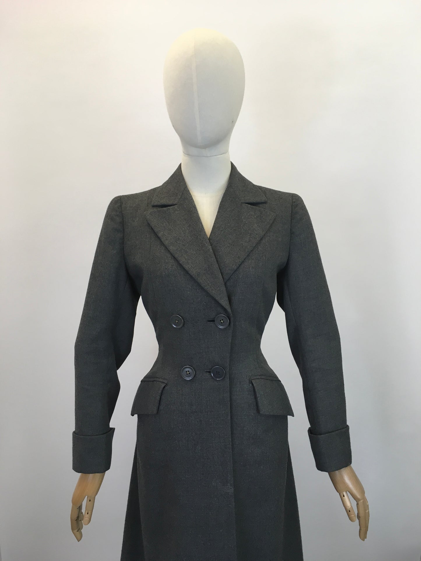 Original 1940's Fabulous Wartime Coat - In A Dark Charcoal Grey With Beautiful Details