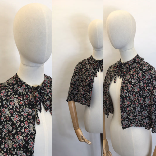 Original 1930's Capelet - Fabulous Floral Printed Silk