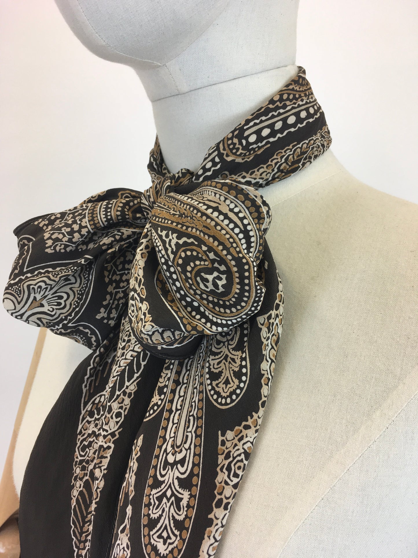 Original 1930’s Stunning Deco Pointed Scarf - In Warm Browns, Taupes and Mushrooms