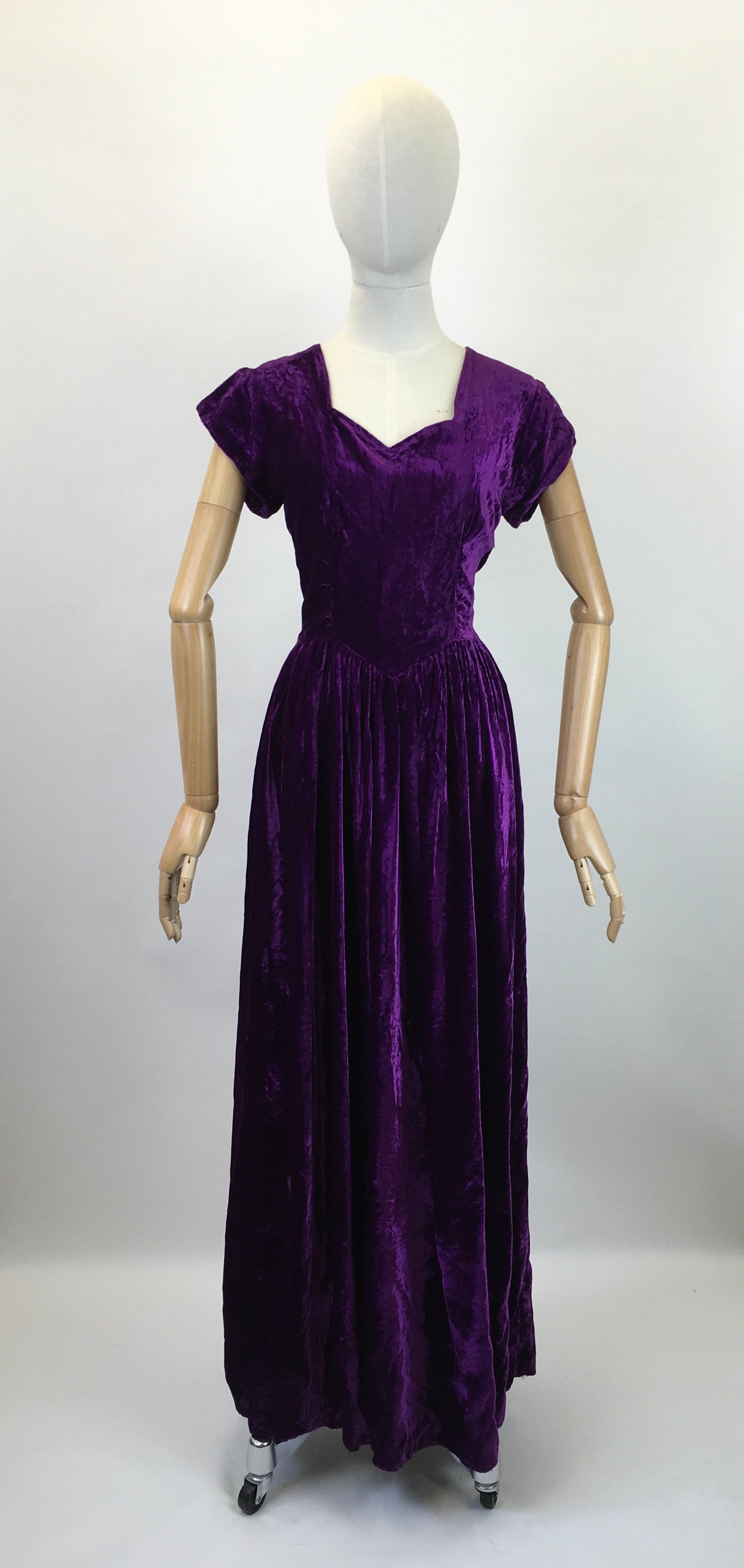 Original Late 1930's Early 1940's Silk Velvet Gown - In A Striking Cadbury Purple