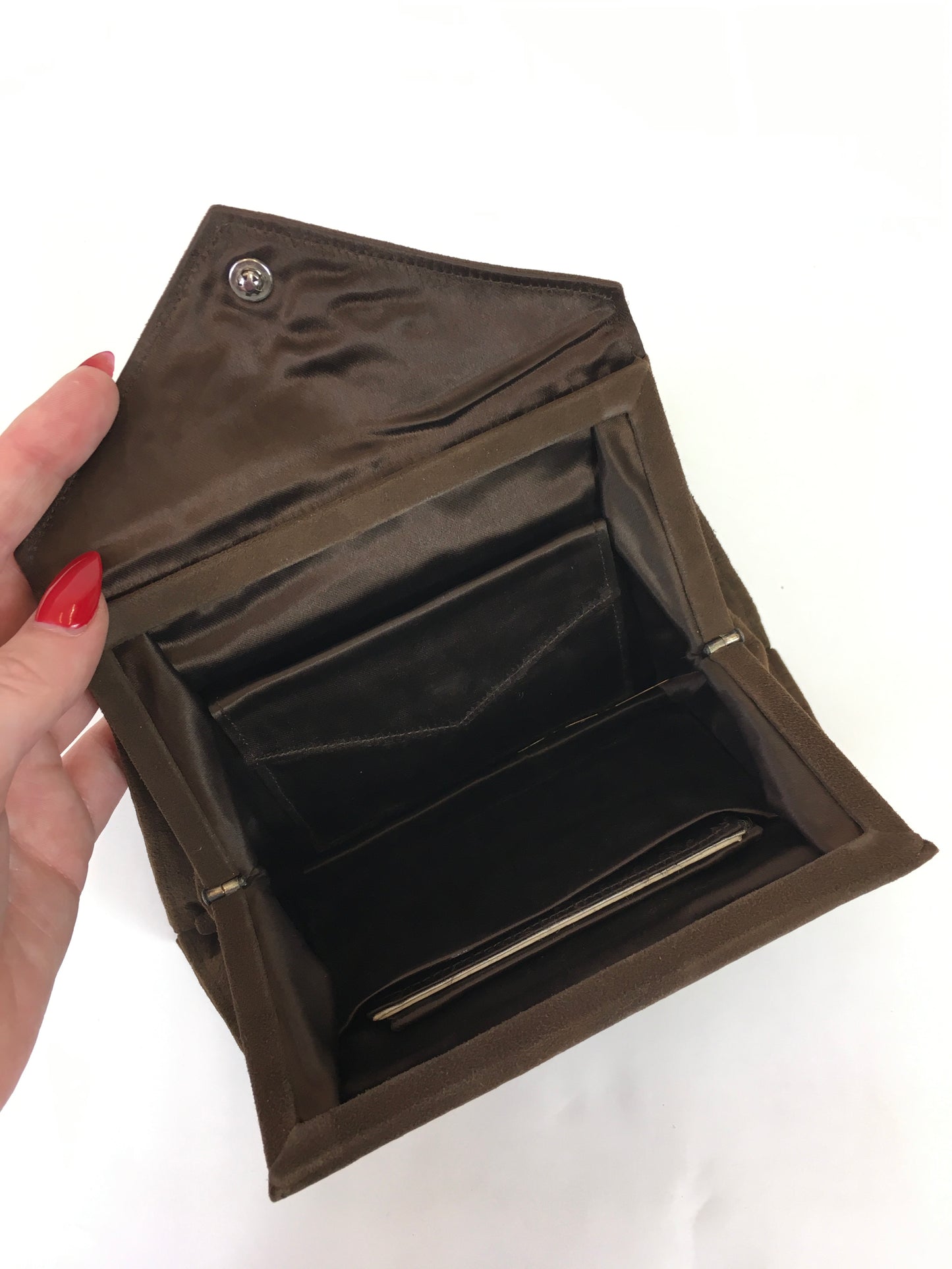 Original 1930's Exquisite Suede Evening Handbag - In Chocolate Brown Suede with Paste Embellishment