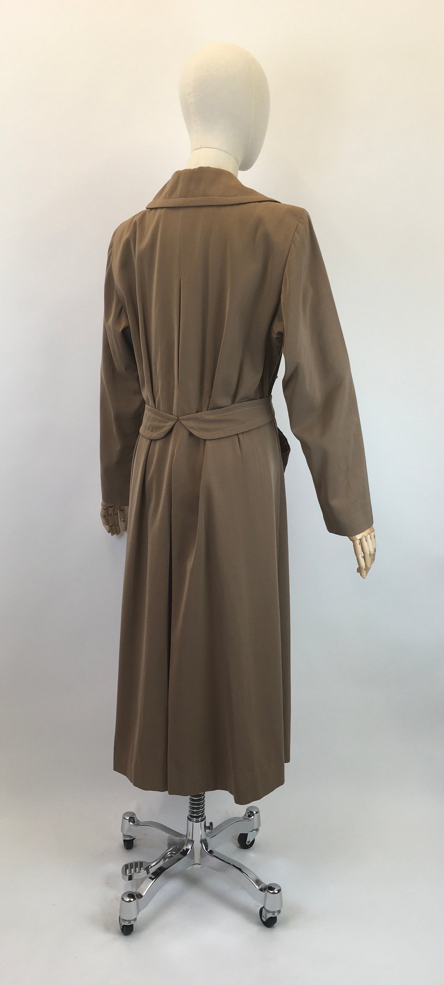 Original 1940's American Warm Taupe Gabardine Coat - With Stunning Pleated Back Detailing