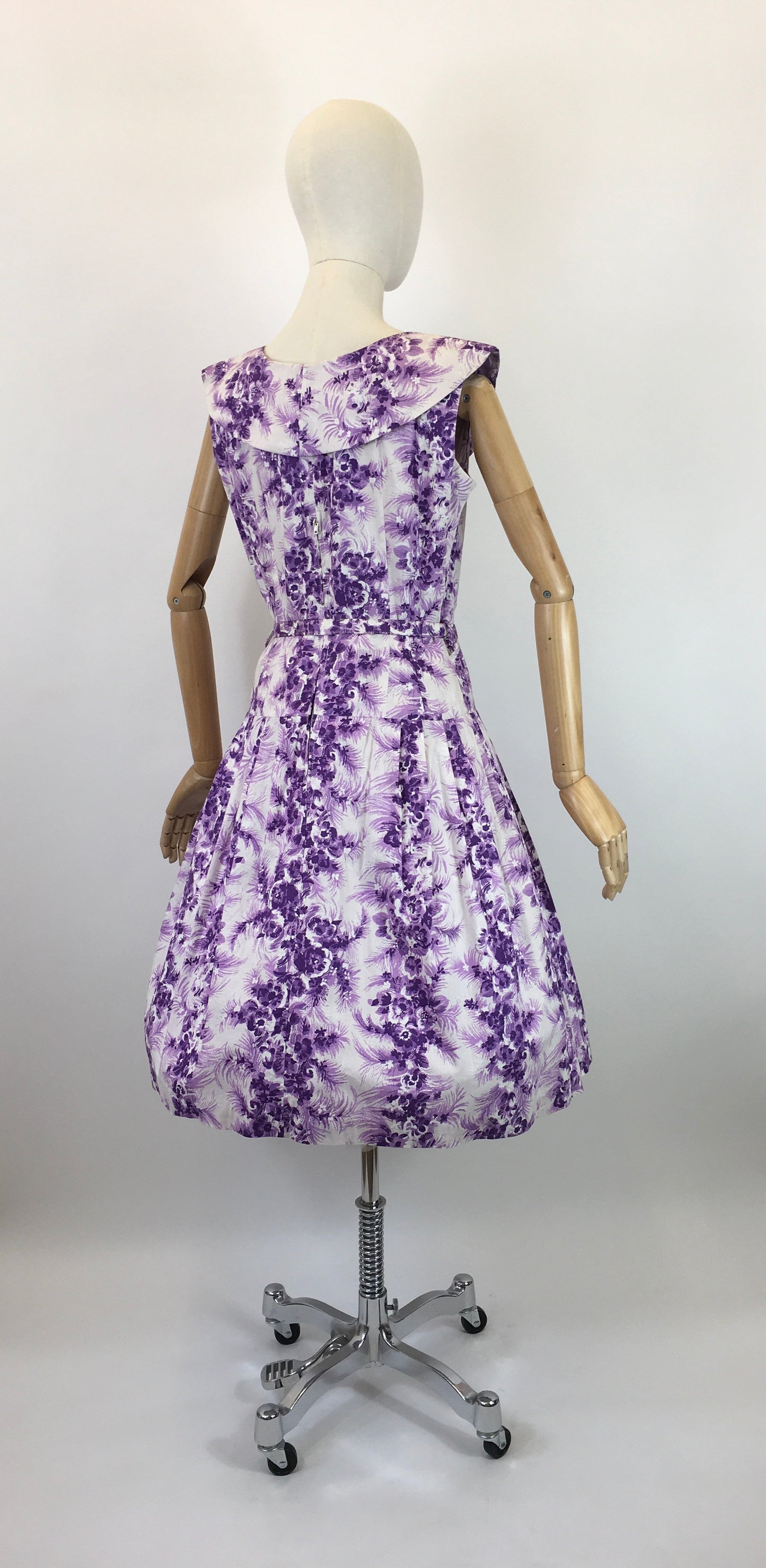 Original 1950’s Cotton Day Dress - In A Darling Rich Purple and Soft Lilac Floral