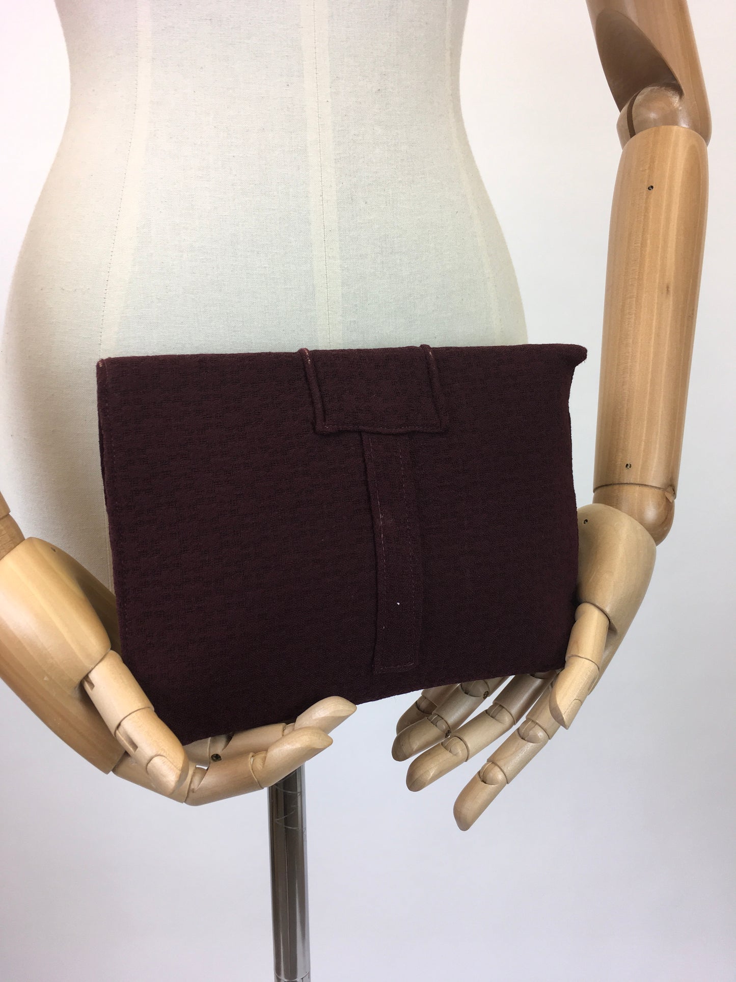 Original Darling 1930's Textured Crepe Clutch Bag - In A Deep Wine With Gold Clasp