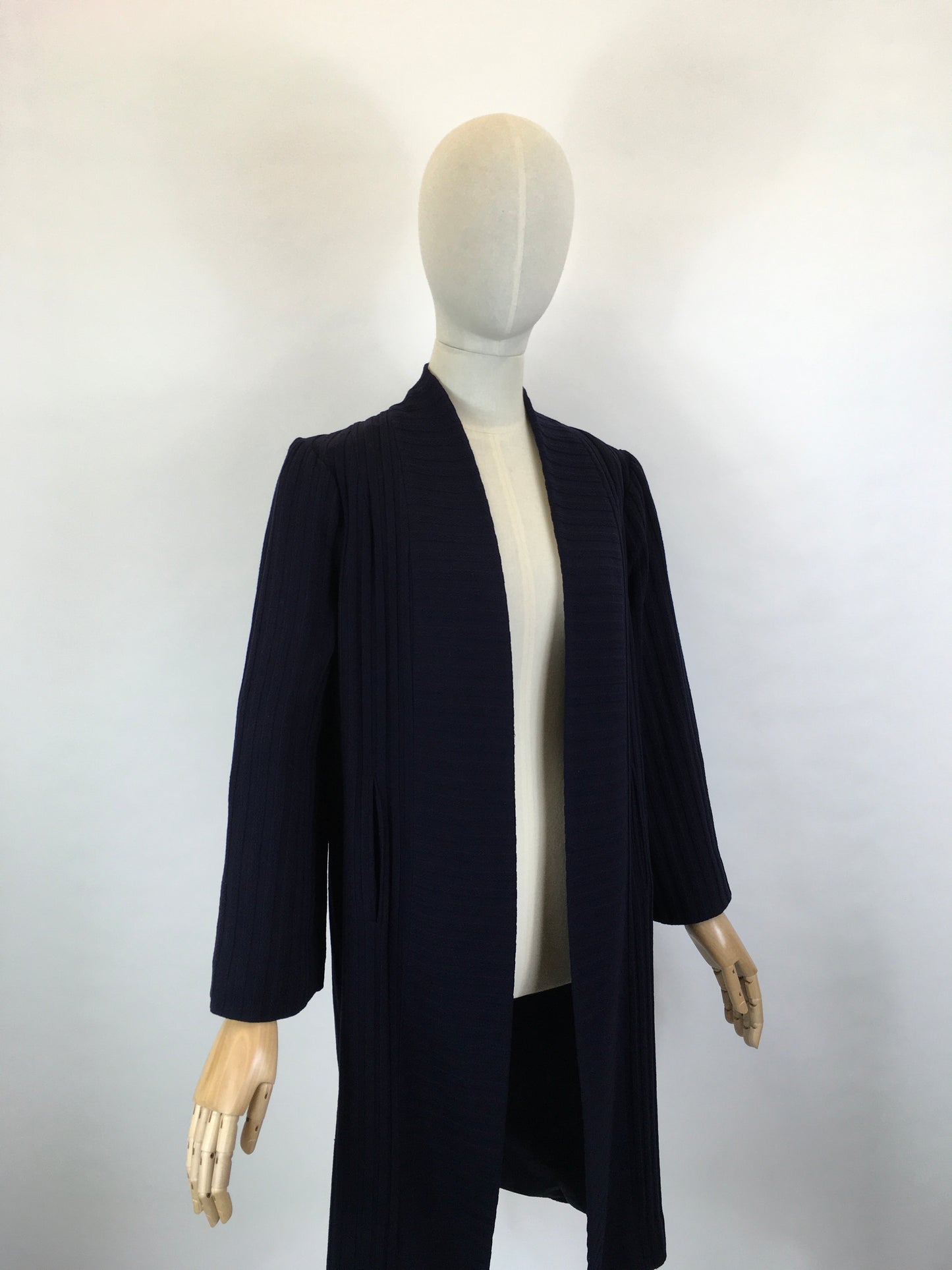 Original Mid to Late 1930’s Navy Edge to Edge Coat - In A Beautiful Woollen Textured Crepe