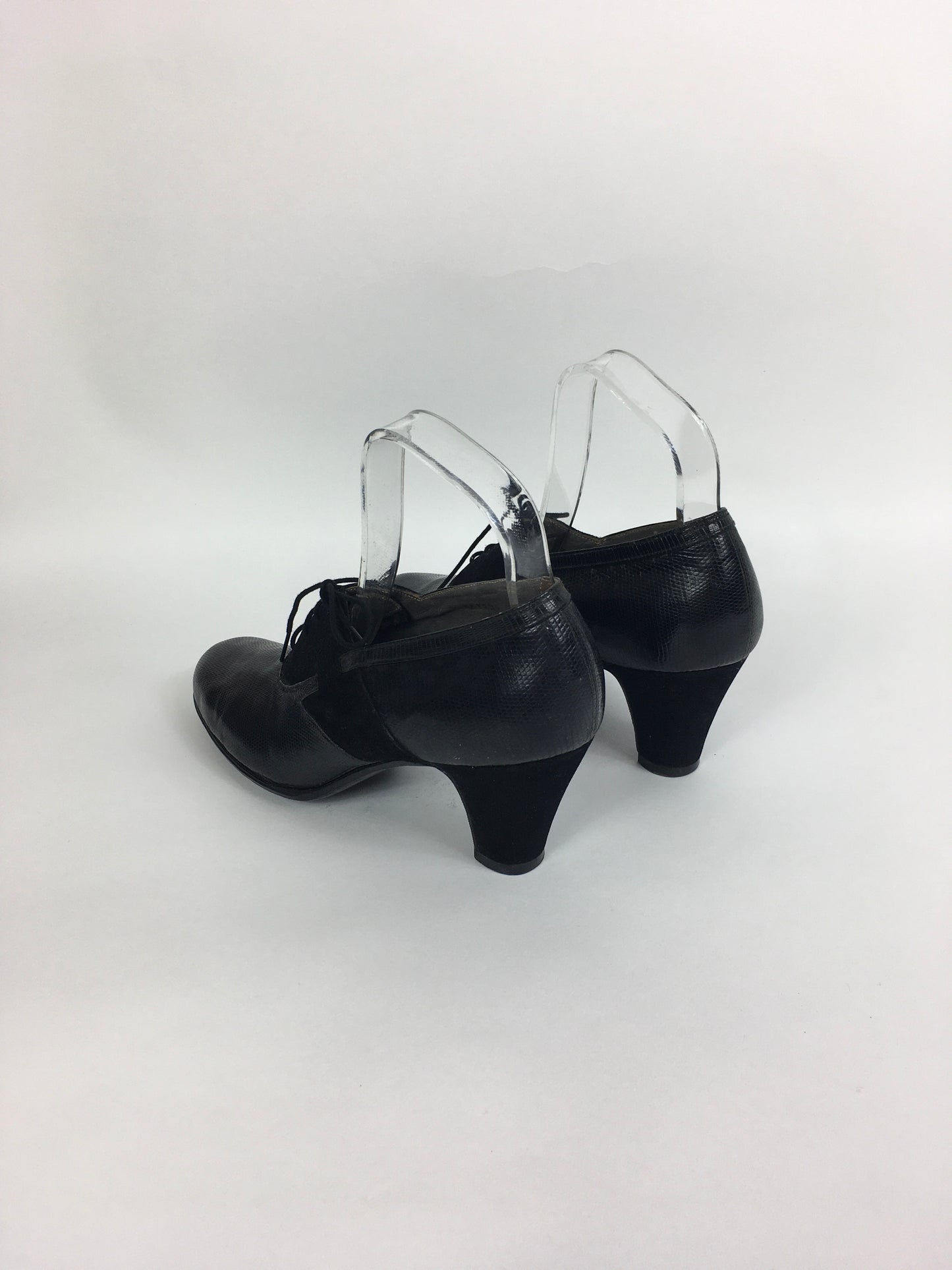 Original 1940’s Black Suede & Leather Heeled Brogues - Stunning Detailing And Shape